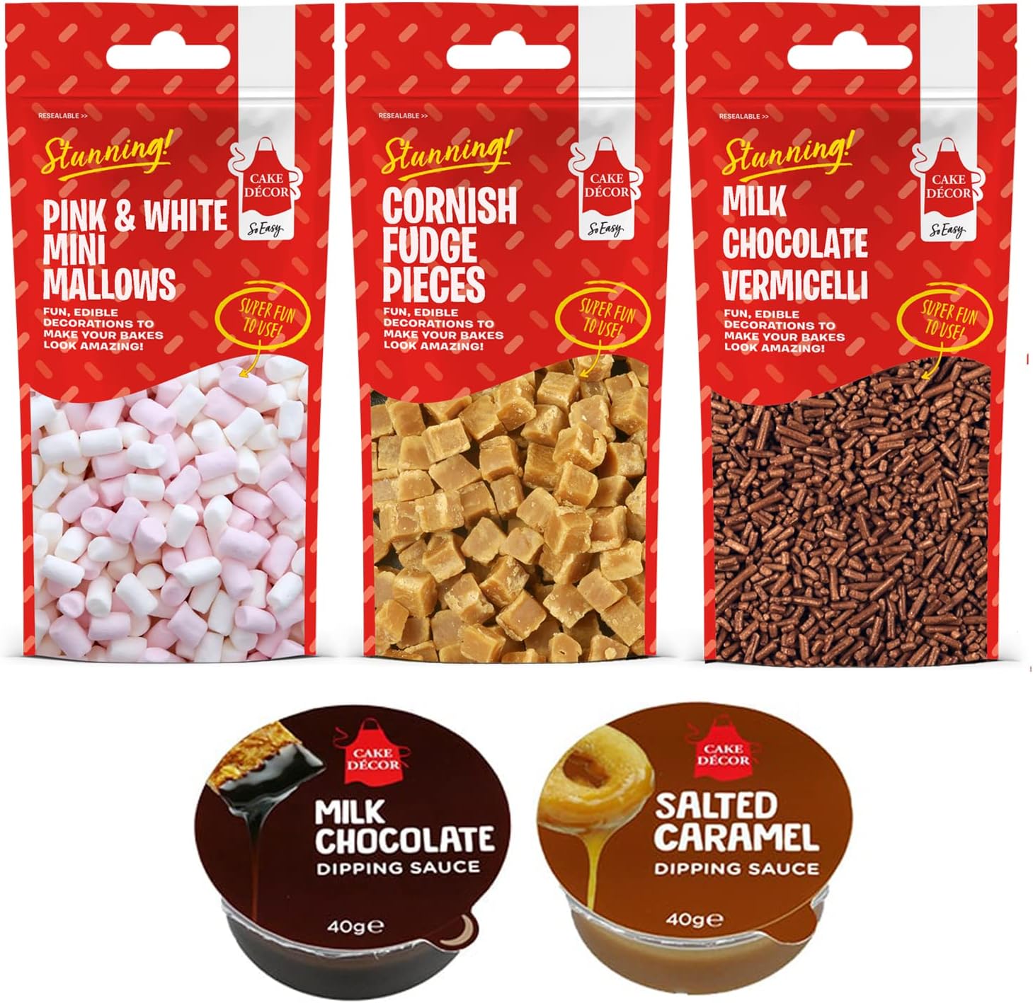 Cake Décor Chocolate Fudge Dessert Toppings Set | 150g Chocolate Sprinkles & 80g Dipping Sauce | Delicious Dessert Topping for Ice Cream, Pancakes & Cakes | (Chocolate Fudge Sundae)