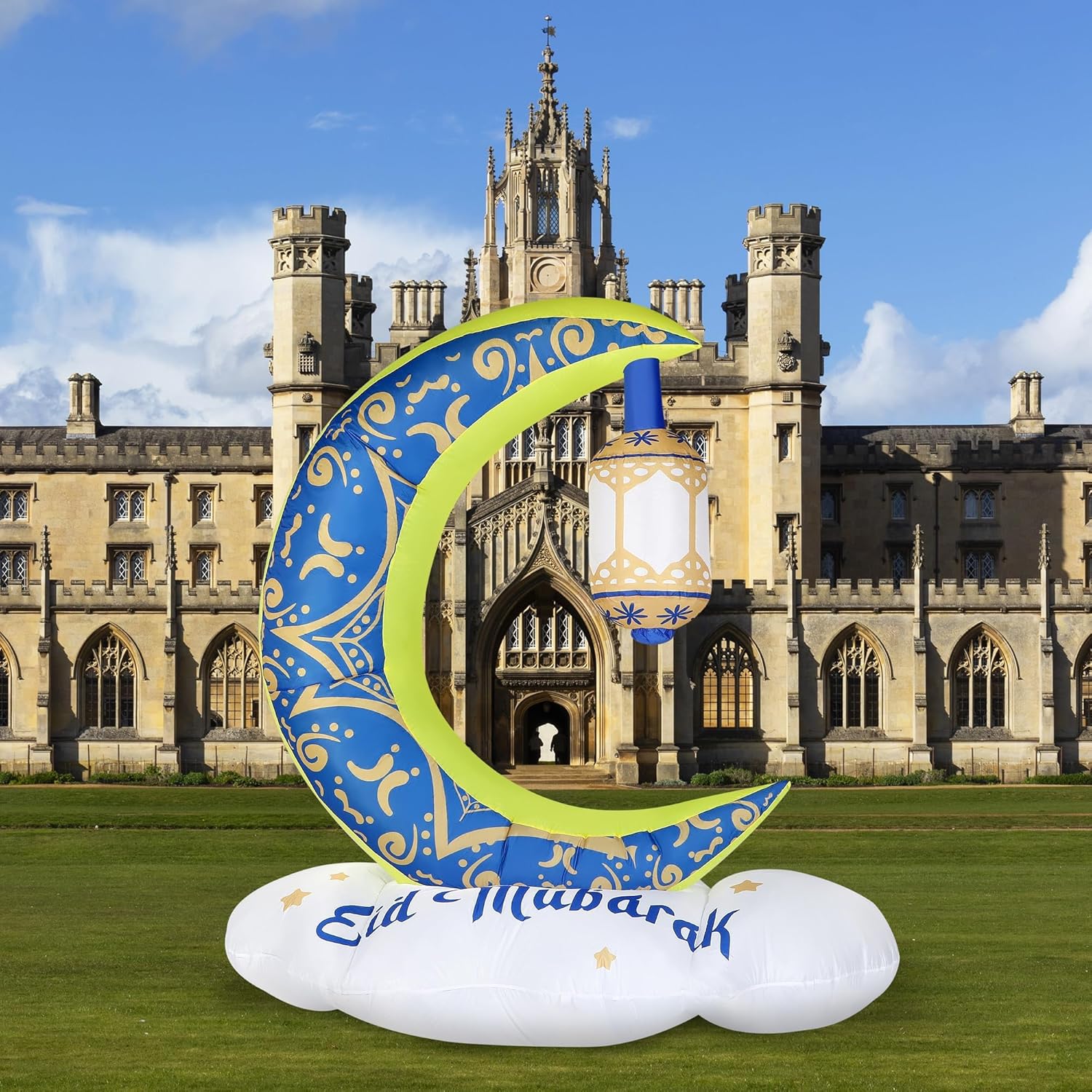 7 Ft Lighted Inflatable Ramadan Eid Mubarak Moon Decoration Blow up Islamic Holy Celebration Decor with LED Lights Islamic Moon Wishing Kareem Muslim Holidays for Outdoor Yard Garden Decor