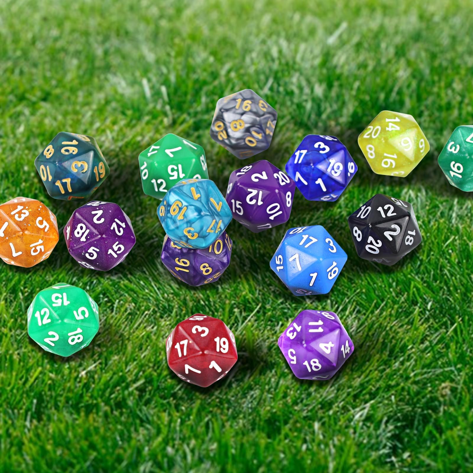 Set Di 7 Dadi Poliedrici Glitter Blu Incantatrice Per D&D E Giochi Di Ruolo, Nuovi In Sacchetto, HD Dice