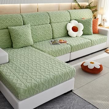 Universal Sofa Slipcover, Wear-Resistant Separate Chaise Lounge Couch Covers, Stretch Thick Sofa Cushion Cover, Anti-Slip Replacement Slipcovers for L Shape Sectional SofaGreen,Chaise Cover