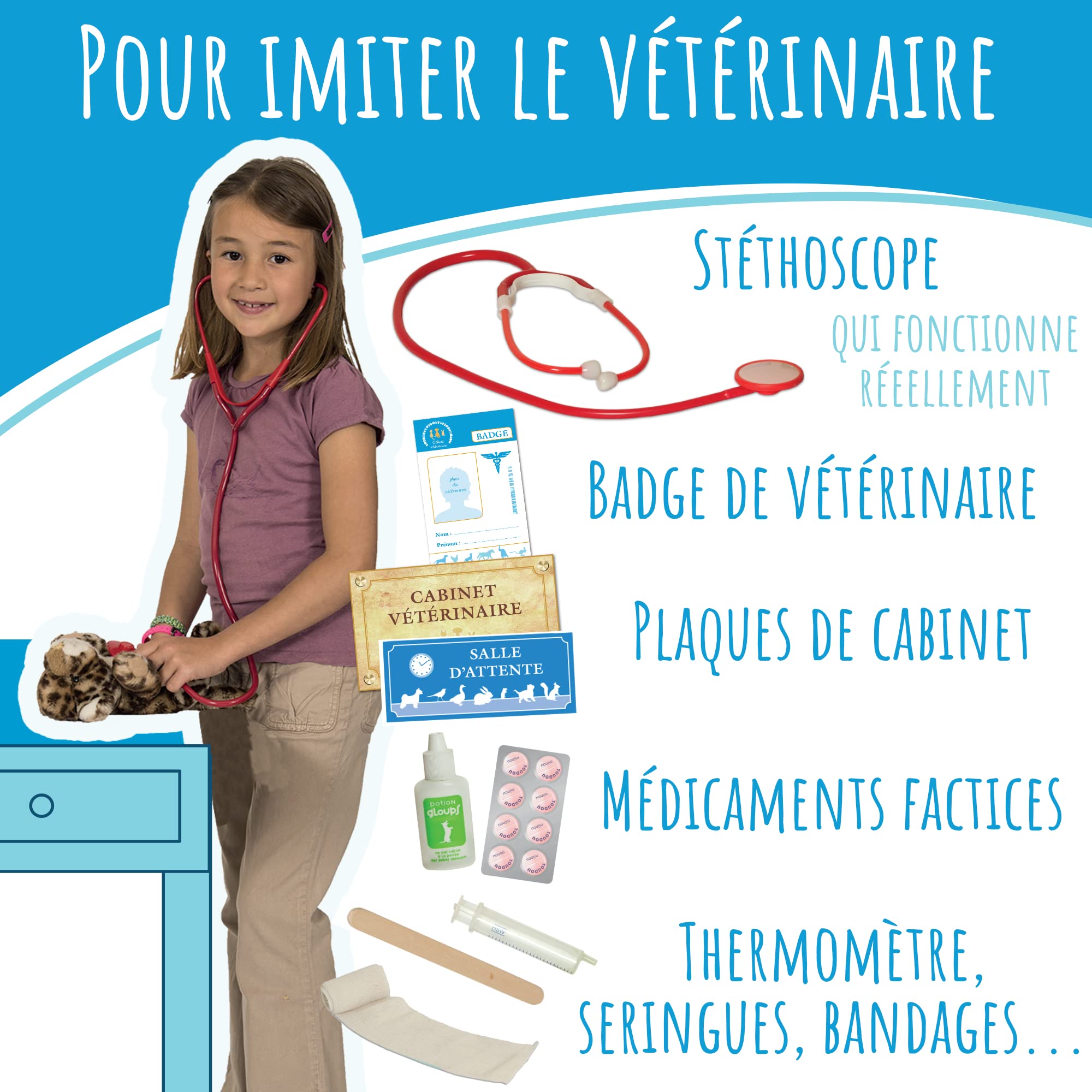 Coffret Si J’étais Vétérinaire - Jeu Éducatif 6 à 10 Ans - 70+ Accessoires - Jouet Cadeau Enfant Fille Garçon - Fabriqué en France
