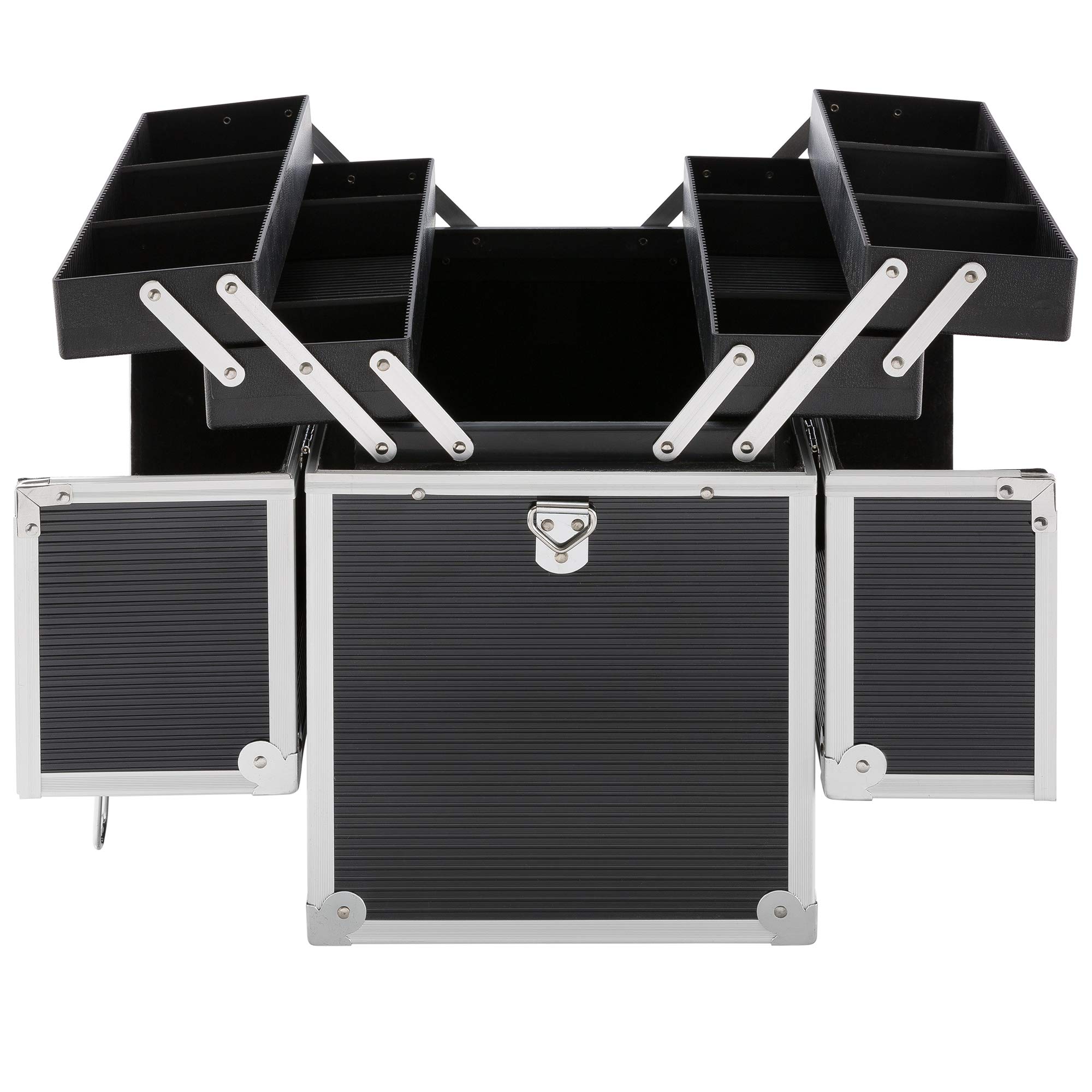 Arebos Kosmetikkoffer 26L Aluminium 13 Fächer ausklappbare Etagen 39x36x23 cm Schwarz
