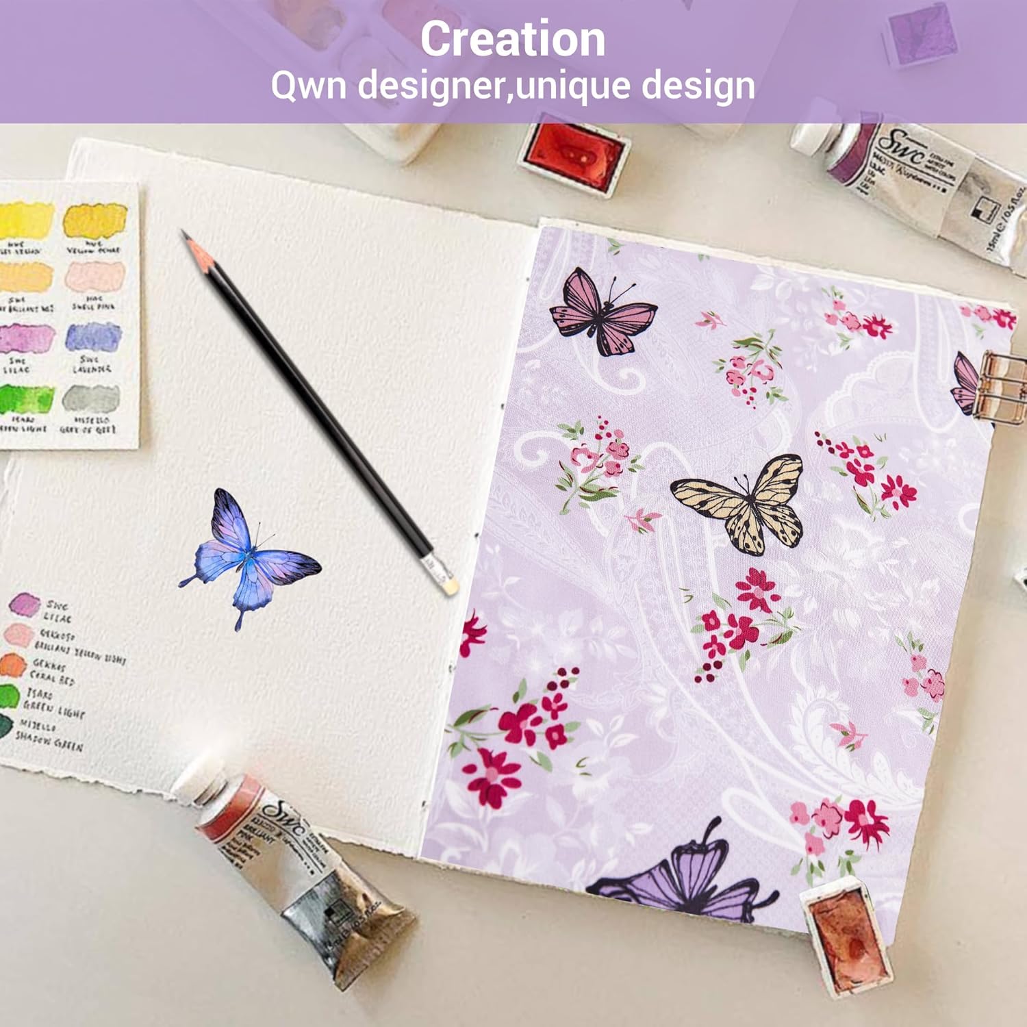 Softan Floral King Bed Sheets, Purple Paisley Flower Printed Sheet Set - Brushed Microfiber King Fitted Sheet with 15" Deep Pocket and Corner Straps, Butterfly Patterned Sheet & Pillowcase Sets - Image 4