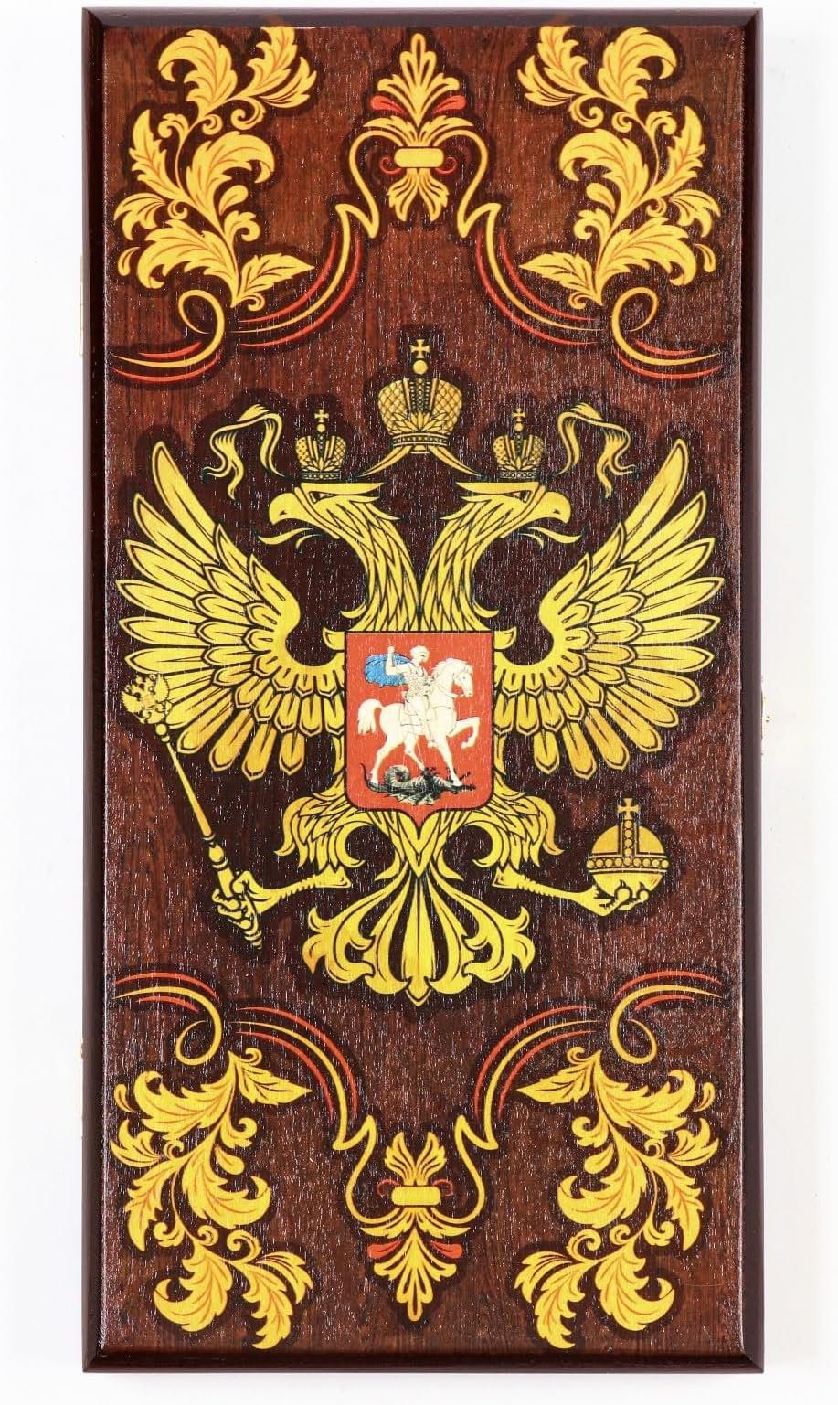 Wooden Backgammon Set 16x16 in โ Russian Eagle Design โ Checkers & Chess Board Engraved Game โ Portable Backgammon with Wooden Checkers โ Premium Gift Set for Men