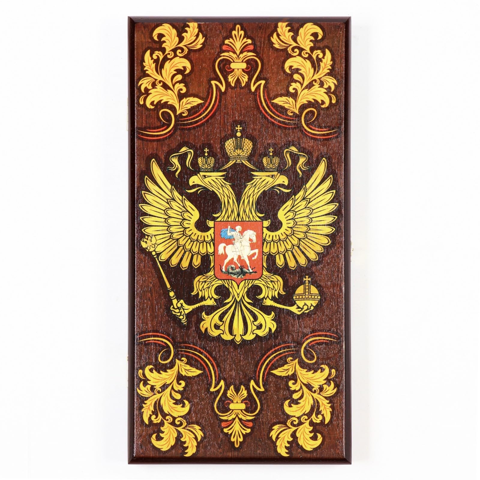 Wooden Backgammon Set 16x16 in – Russian Eagle Design – Checkers & Chess Board Engraved Game – Portable Backgammon with Wooden Checkers – Premium Gift Set for Men