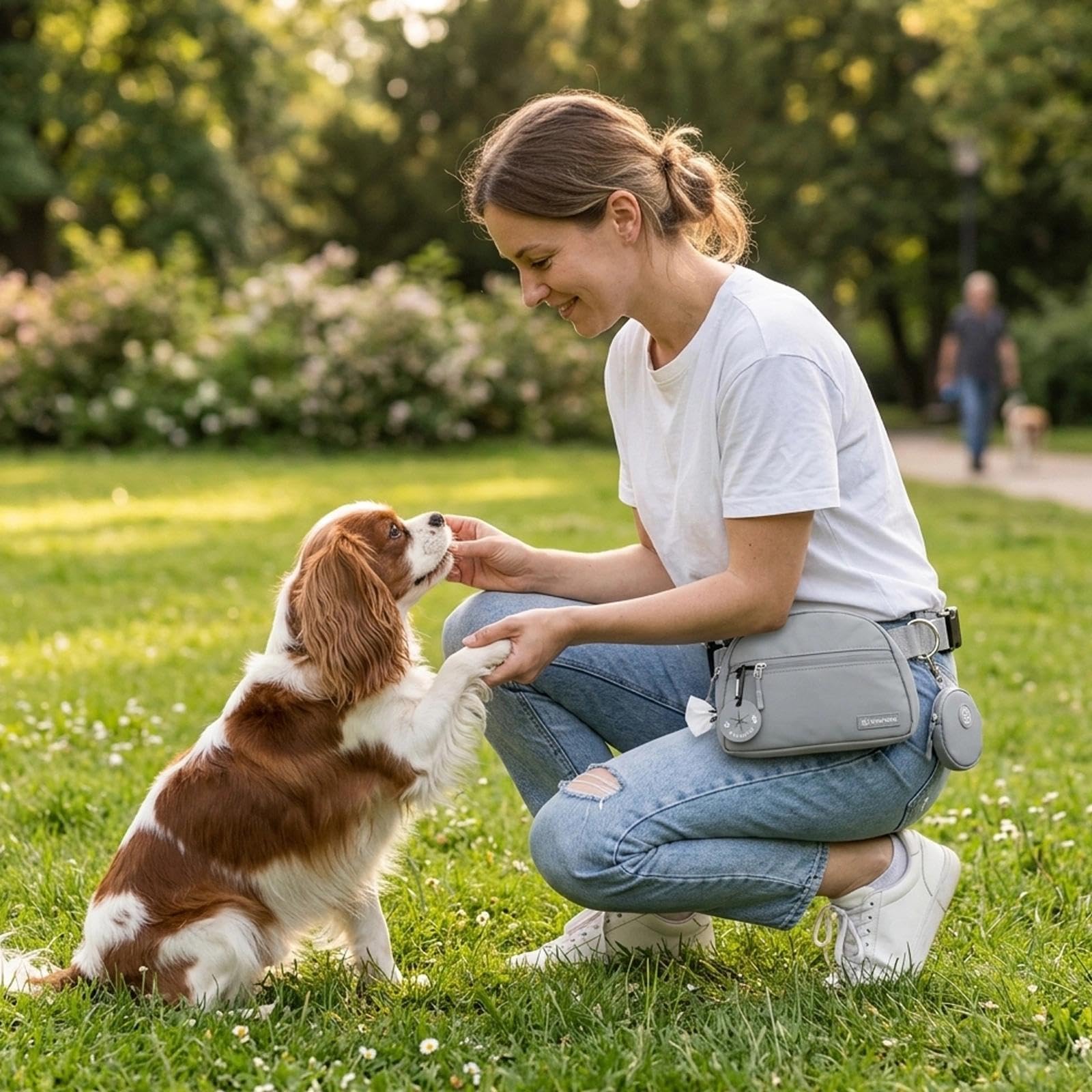 Pochette à friandises pour chien avec distributeur de sacs à déjections canines intégré et support de sac à déjections | Fournitures essentielles élégantes pour le dressage des chiots |