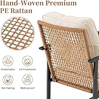 Vista 4 de COSIEST Juego de 3 sillas mecedoras para exteriores, muebles de patio de ratán con cojines gruesos y cálidos beige y mesa auxiliar de almacenamiento