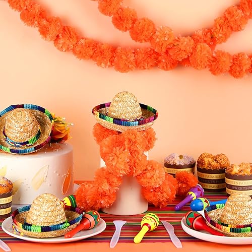 Miniatura 5 de 12 maracas de madera de colores y 6 sombreros de mini sombrero, recuerdos de fiesta mexicana y suministros para carnavales