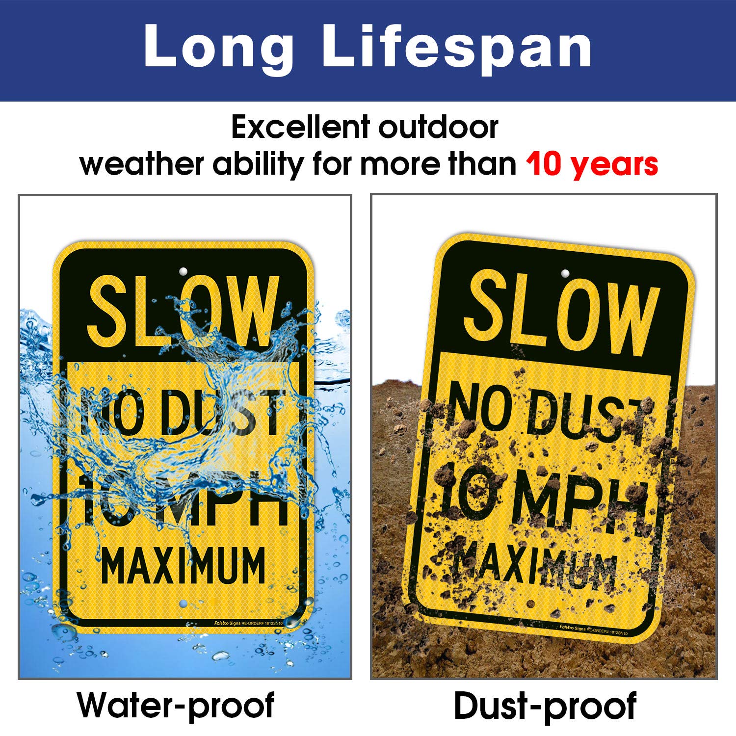 Slow No Dust 10 MPH Maximum Sign, Speed Limit Sign 18 x 12 Inches Engineer Grade Reflective Sheeting Rust Free Aluminum, Weather Resistant, Waterproof, Durable Ink, Easy to Mount — Amazon image 4