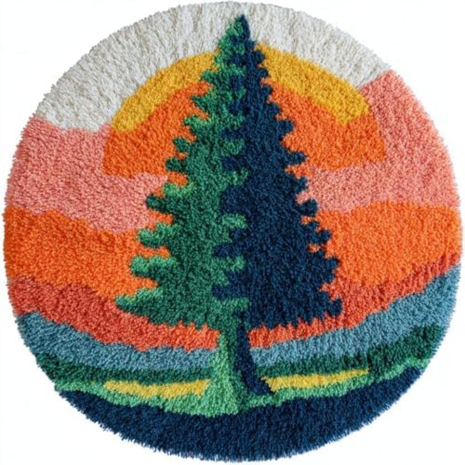 XDEGHUANGSS Latch Hook Rug Kit Spruce Tree Round Rug 52x52cm