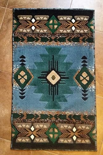 Miniatura 6 de Southwest Navajo Aztec - Alfombra tribal nativo americano tribal azul claro