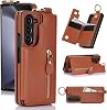 Samsung Galaxy Z Fold 6 Wallet Case with Zipper and Credit Card Holder Cash Pocket Magnetic Closure Kickstand Ring Protective Case Cover for Samsung Galaxy Z Fold 6 (Brown