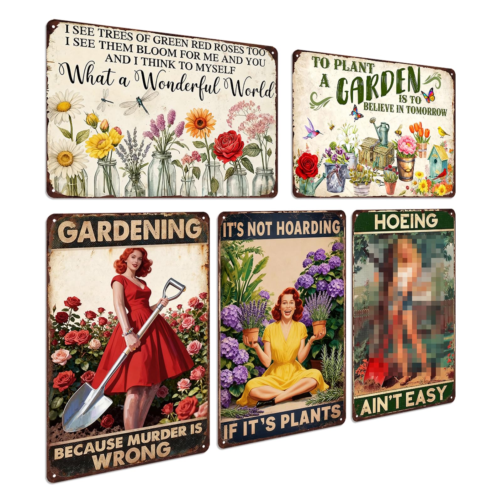 5 Pack Funny Garden Metal Signs Decorative Outdoor Greenhouse Decorations Gardening Decor For Women Yard Tin Signs Green House Accessories For Outside Garden Sign Gardening Gifts 8x12 In