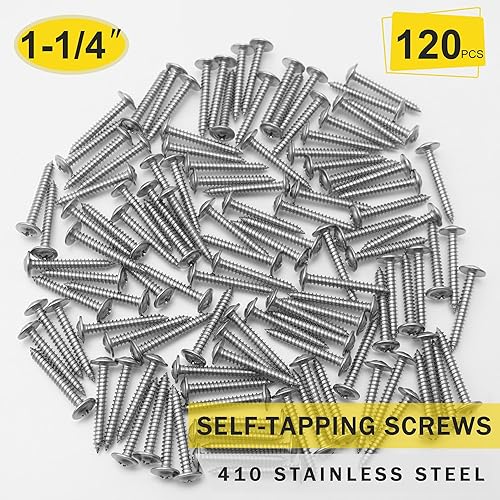 Miniatura 50 de Tornillos autorroscantes de acero inoxidable 410 #8 x 1/2 pulgada para metal, plástico y madera, cabeza de armadura modificada Phillips Drive