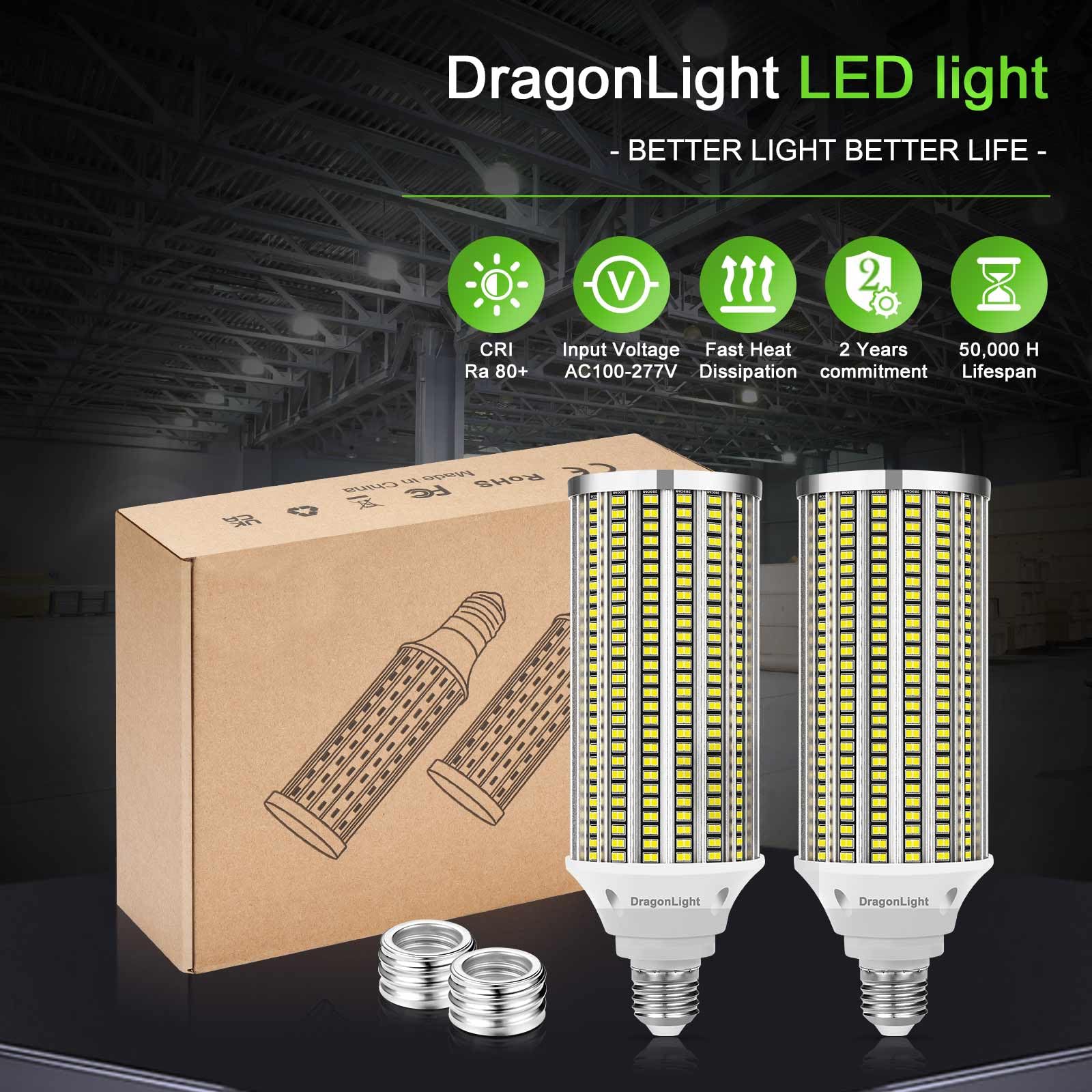 DragonLight 120W Lampadina LED Mais Super Luminosa (Sostituisce 800W) - LED Edison E27/E40-5000K Bianco Freddo 14400LM per Illuminazione Commerciale - Garage Officina Ufficio Cortile (2 Pezzi)