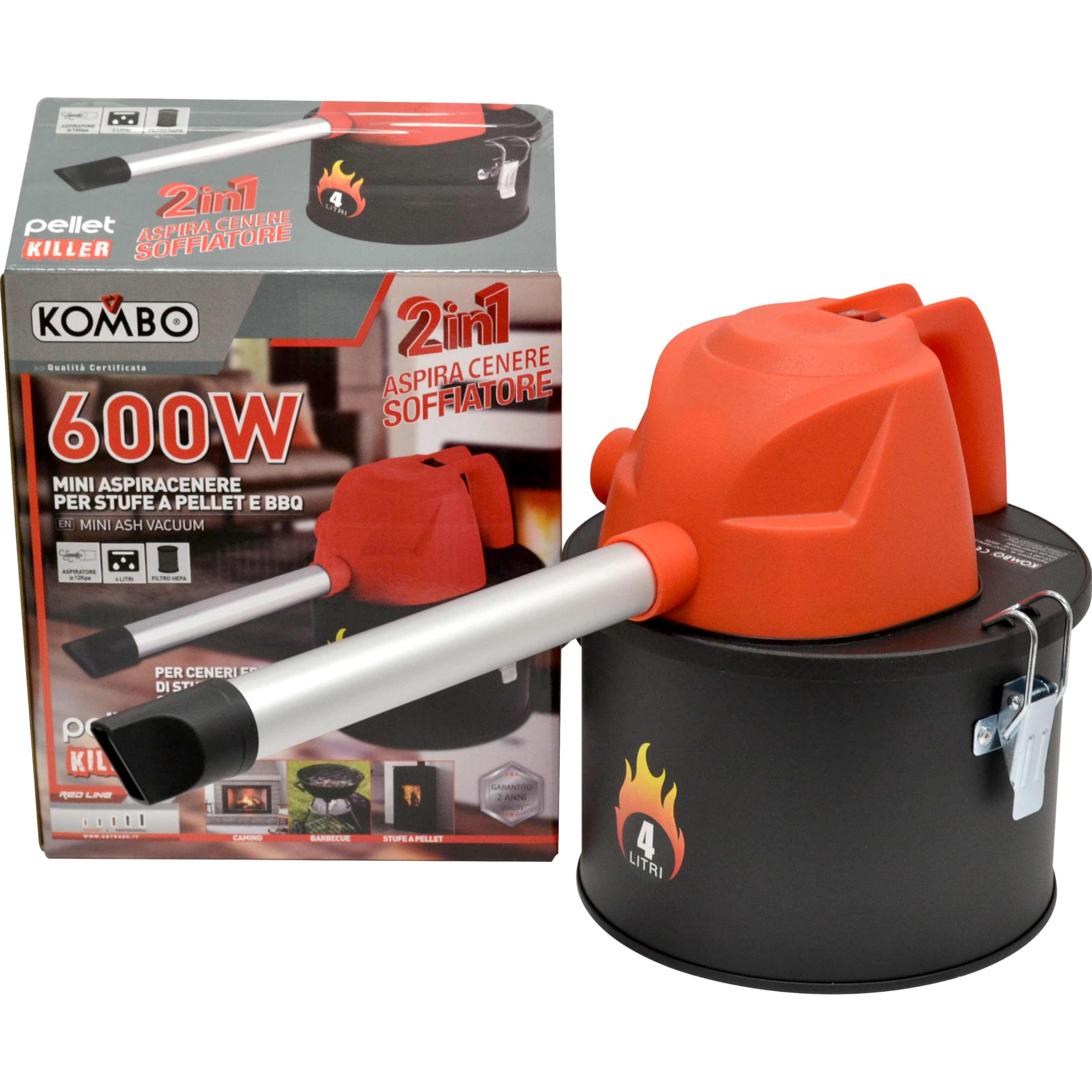 Generic Mini Aspirapolvere Portatile per Pulizia BBQ e Stufe a Pellet 600W 4L + Accessori, Nero, Metallo, Filtro HEPA Lavabile