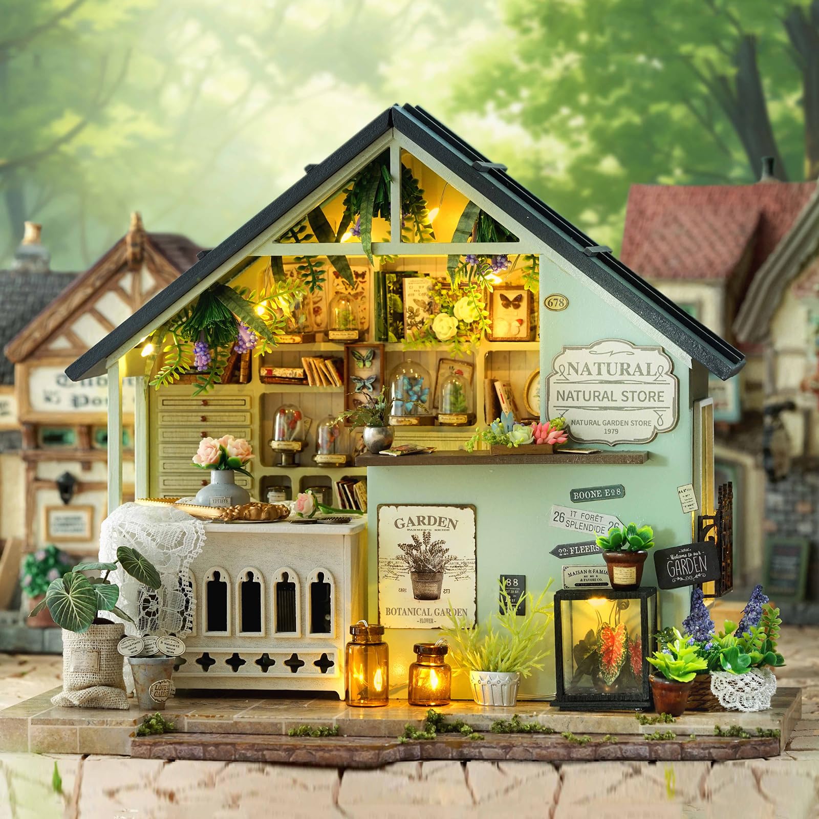CUTEROOM Casa de muñecas en miniatura de madera DIY – Kit creativo de casa en miniatura para adultos, perfecto como decoración del hogar (estudio de plantas verdes)