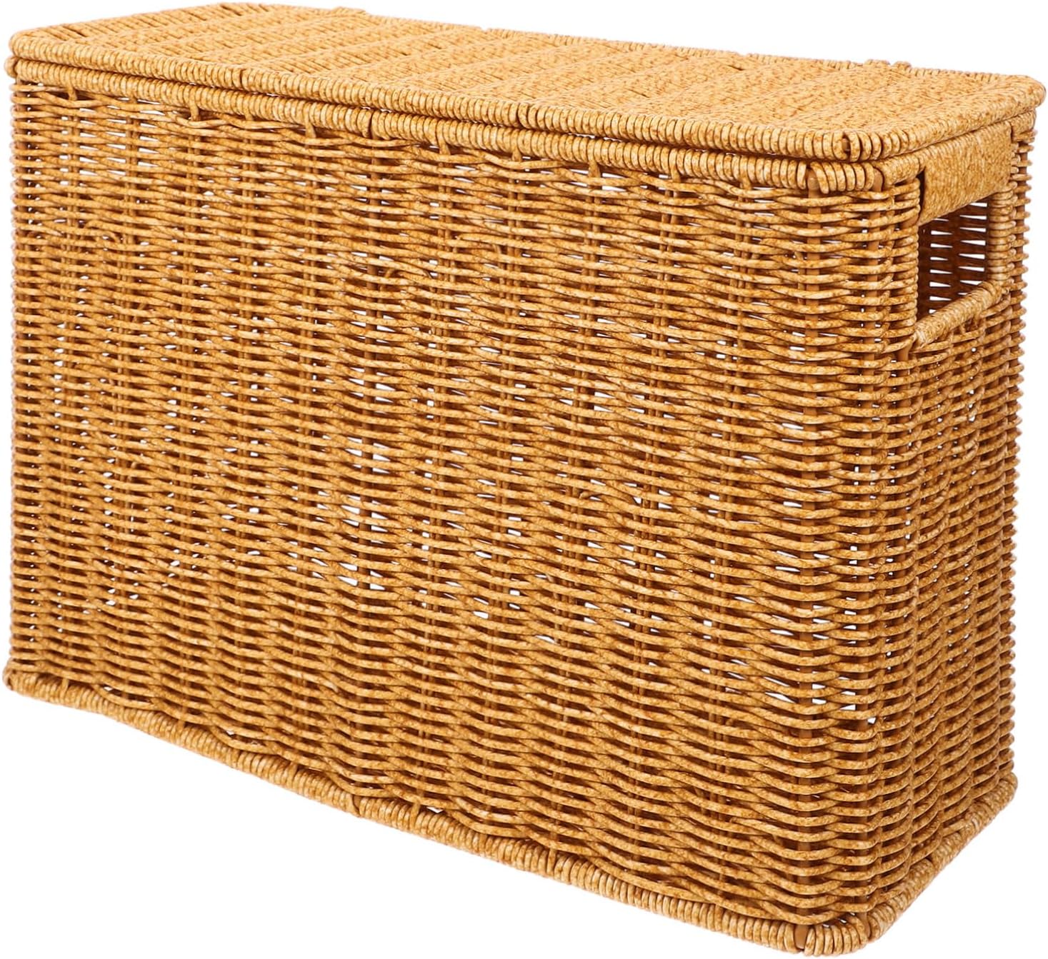 VICASKY Portable Narrow Woven Sundries Basket with Handle Multipurpose Household Storage Bin for Vegetables Magazines and Neat Edged Organizer for Home and Events