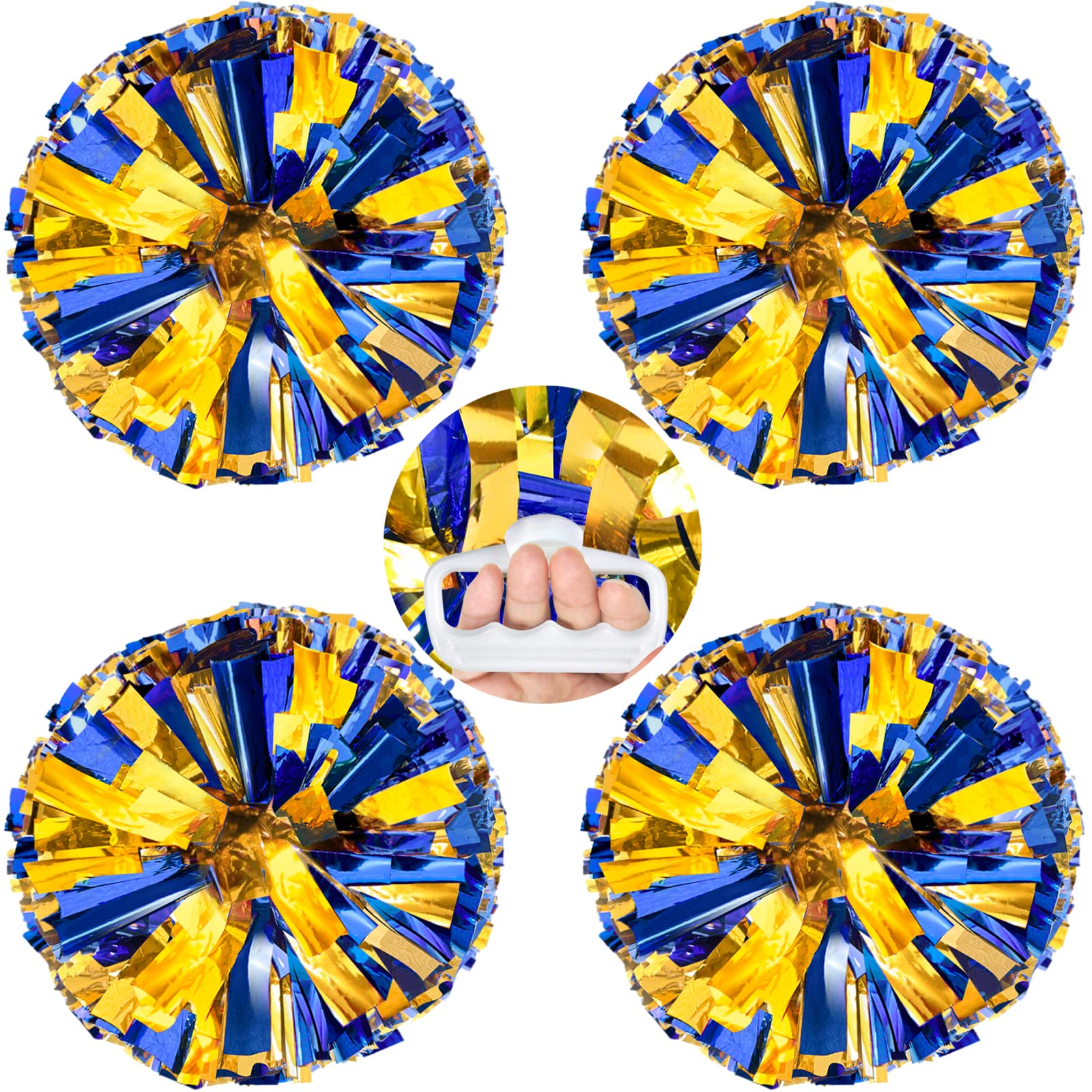 AUHOKY 4 Packs Metallic Cheerleading Cheer Pom Poms, Fluffy Cheerleader Pompoms with Finger-Friendly Ring, Cheering Pom poms for Squad Team Sports