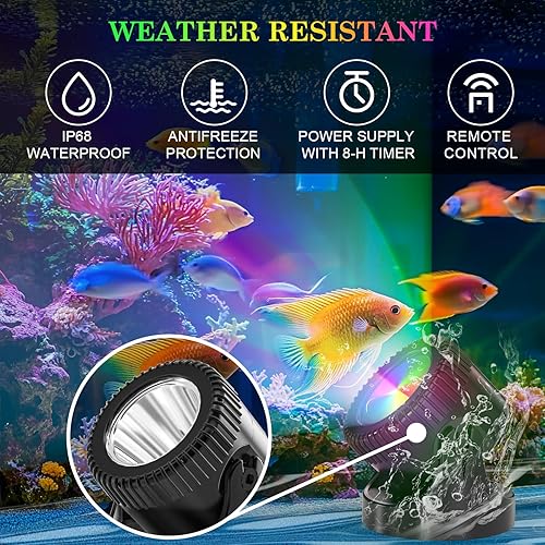 Miniatura 2 de SoulBay Luces de estanque con control remoto, 4 luces LED subacuáticas RGB IP68 impermeables con temporizador de 8 horas y fuente de alimentación