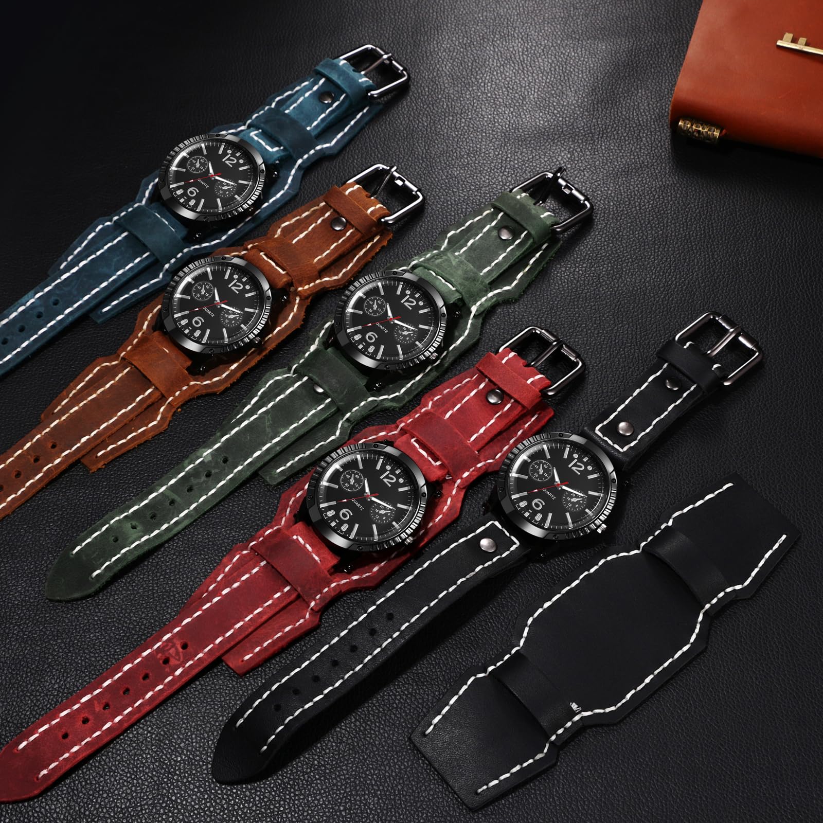 Oidea Steampunk - Reloj de pulsera de cuero para hombre y mujer, estilo vintage, punk, rock, banda ancha, analógico, cuarzo, esfera grande, esfera redonda, reloj deportivo casual para exteriores