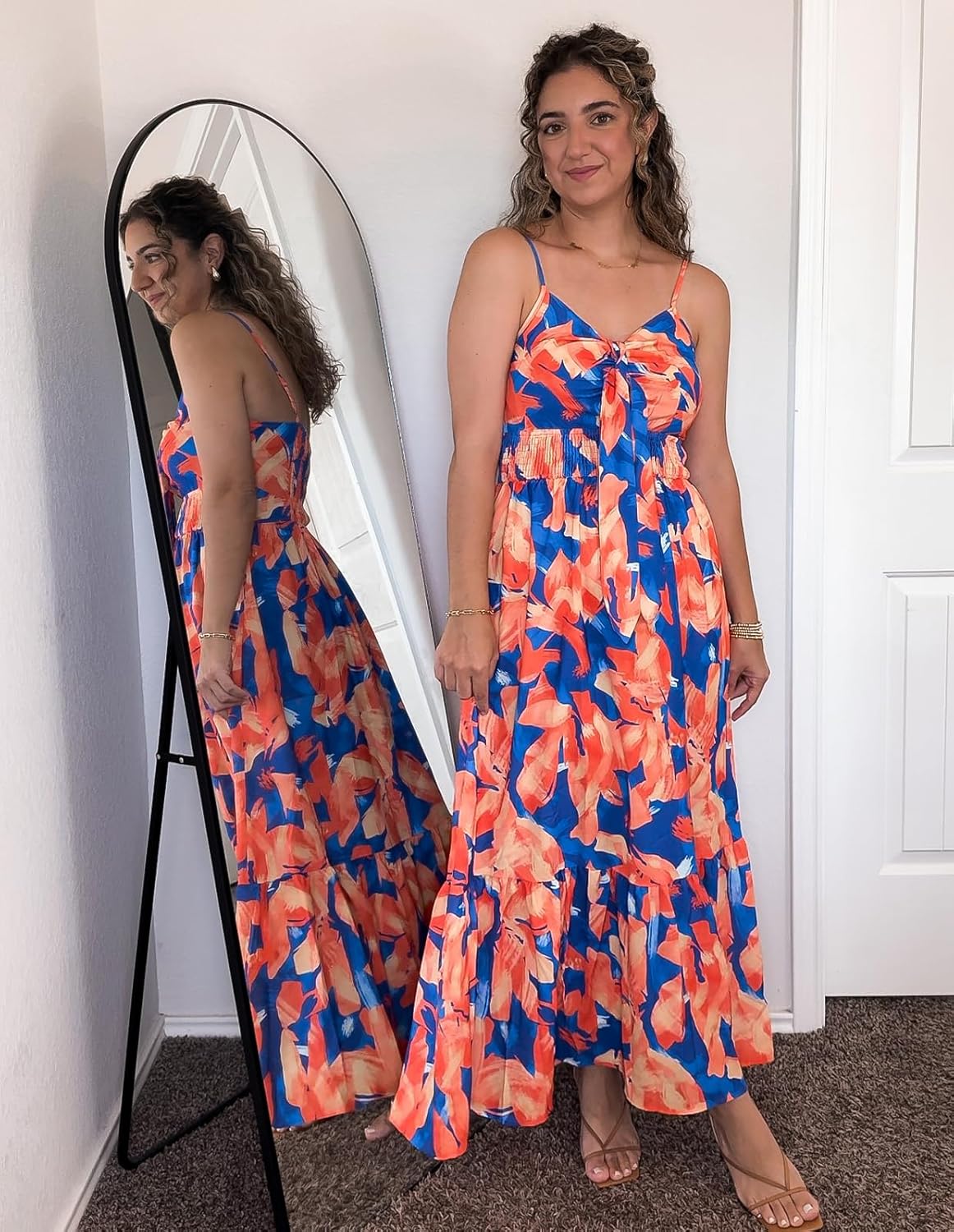 GRACE KARIN Women's 2026 Summer Maxi Dress Floral Tie Front Spaghetti Strap Casual Boho Beach Flowy Sundress with Pockets - Image 5