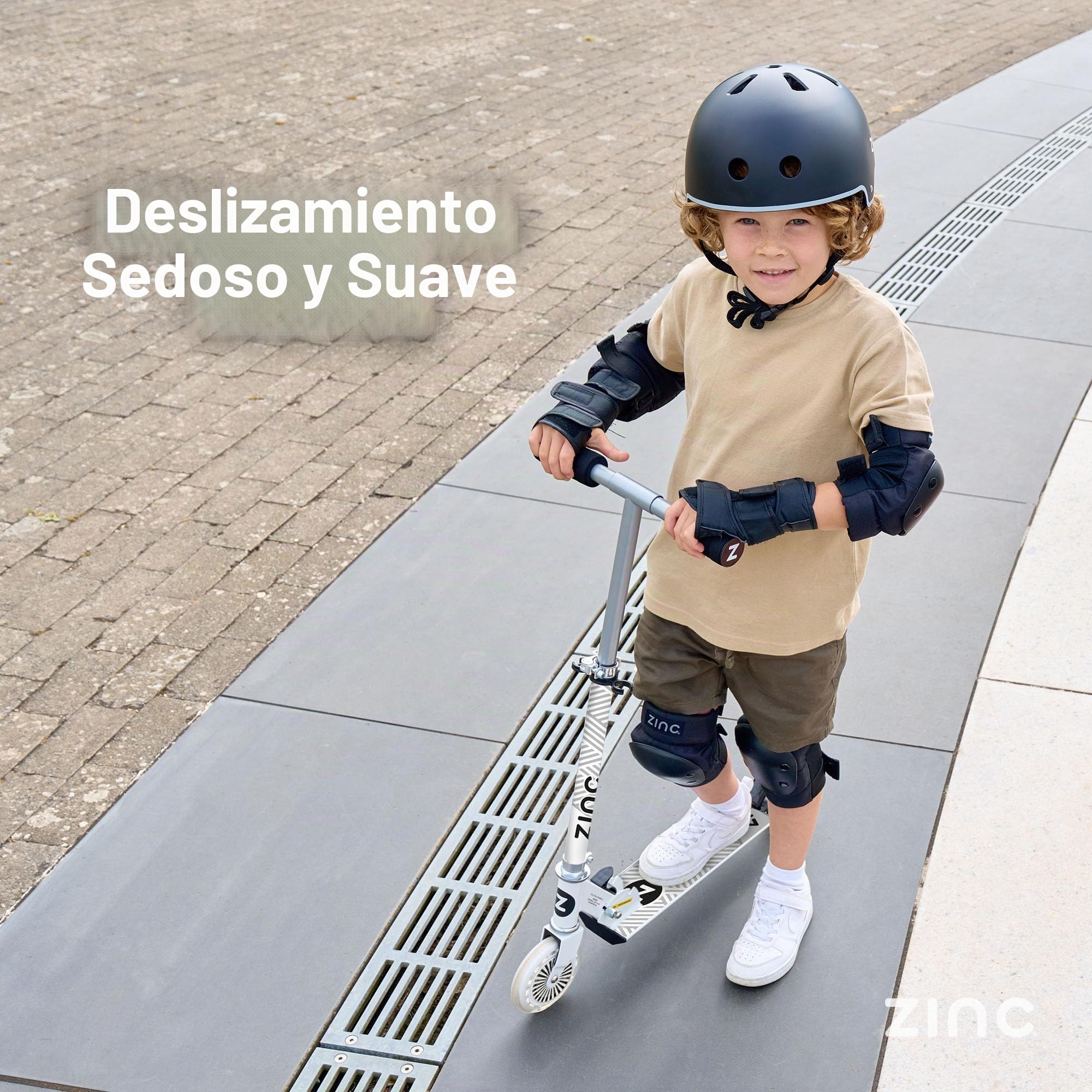 Zinc Two Wheeled Kids Scooter for Ages 3+ – Folding 2-Wheel Kick Scooter with Light Up Wheels, Lightweight, Height Adjustable, Anti-Slip Footplate, Rear Footbrake