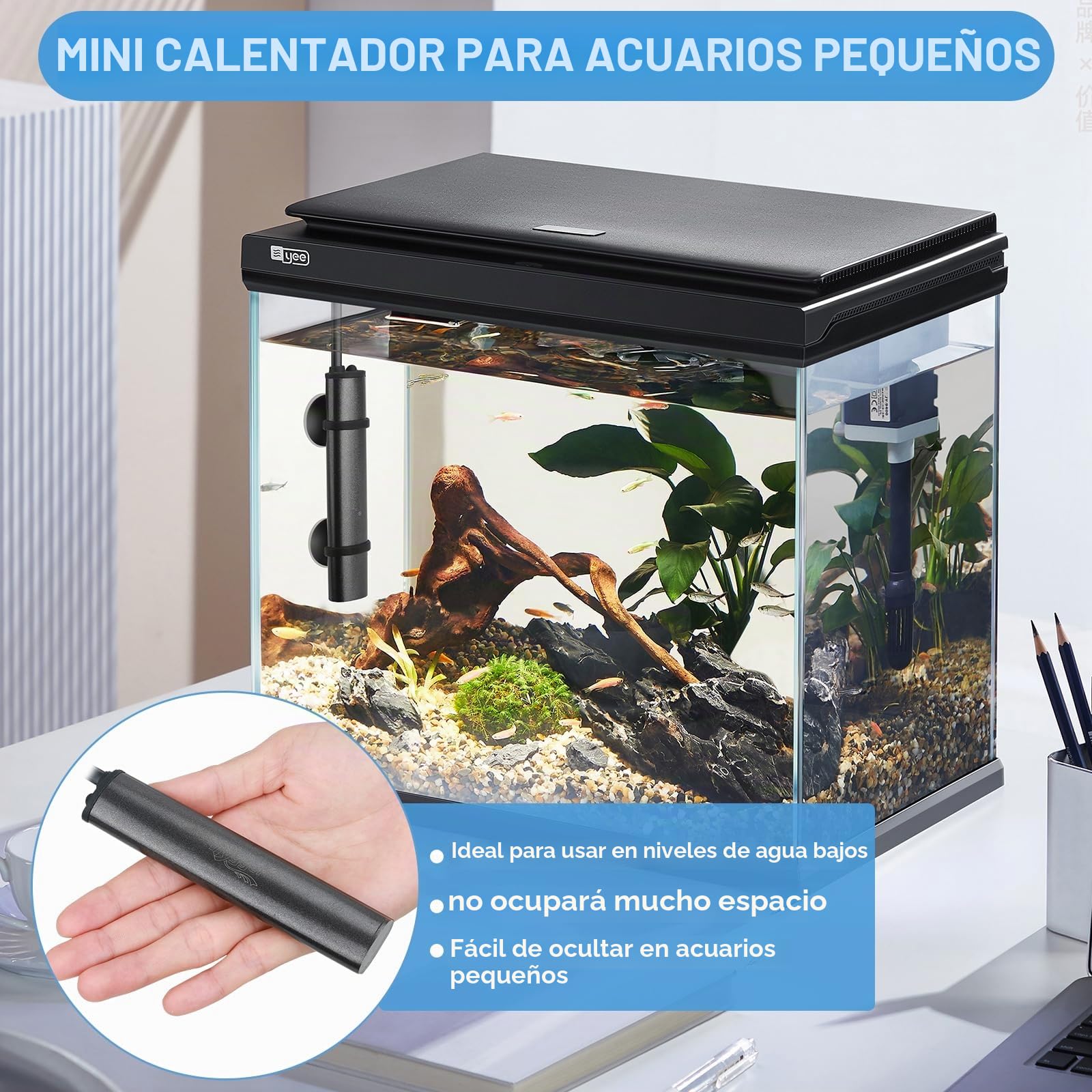 Hygger Mini Calentador de Acuario, 25W Sumergible Betta Calentador de Acuario con Pantalla Digital Controlador Externo, Calentador de Acuario Pequeño Adecuado de Agua Dulce de hasta 20L Tanks