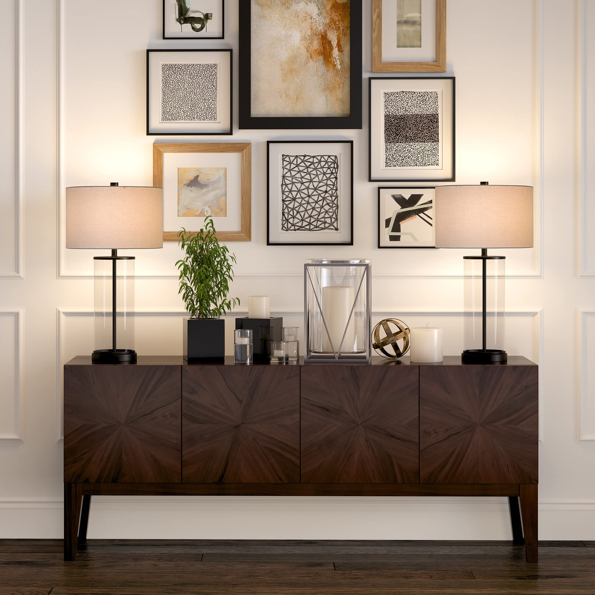 Henn&Hart Traditional Metal Table Lamp with Fabric Shade in Blackened Bronze