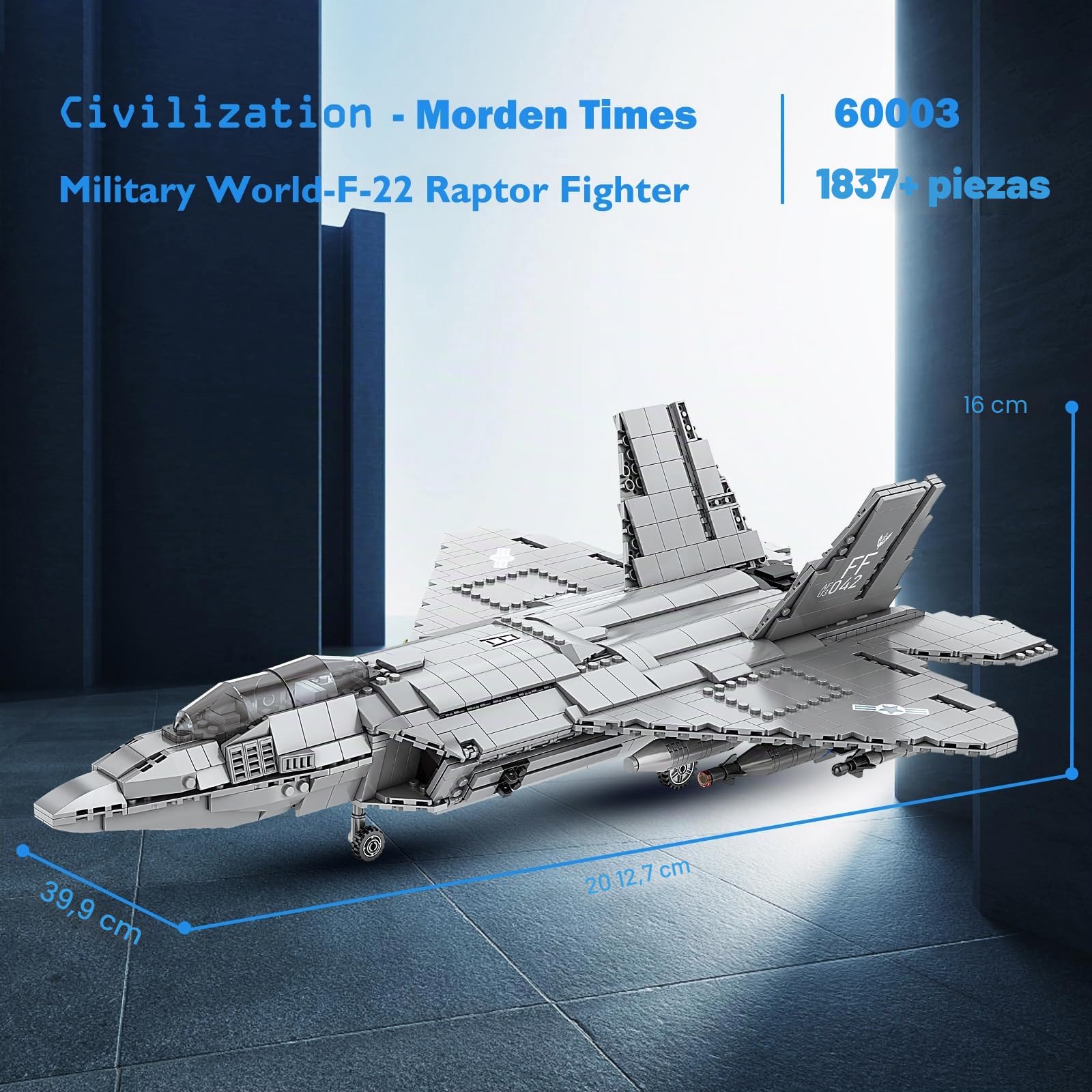 JMBricklayer F-22 Raptor Fighter Jet Juego de bloques de construcción, juegos de juguetes de aviones militares, juguetes regalos para niños, adultos y fanáticos militares 60003