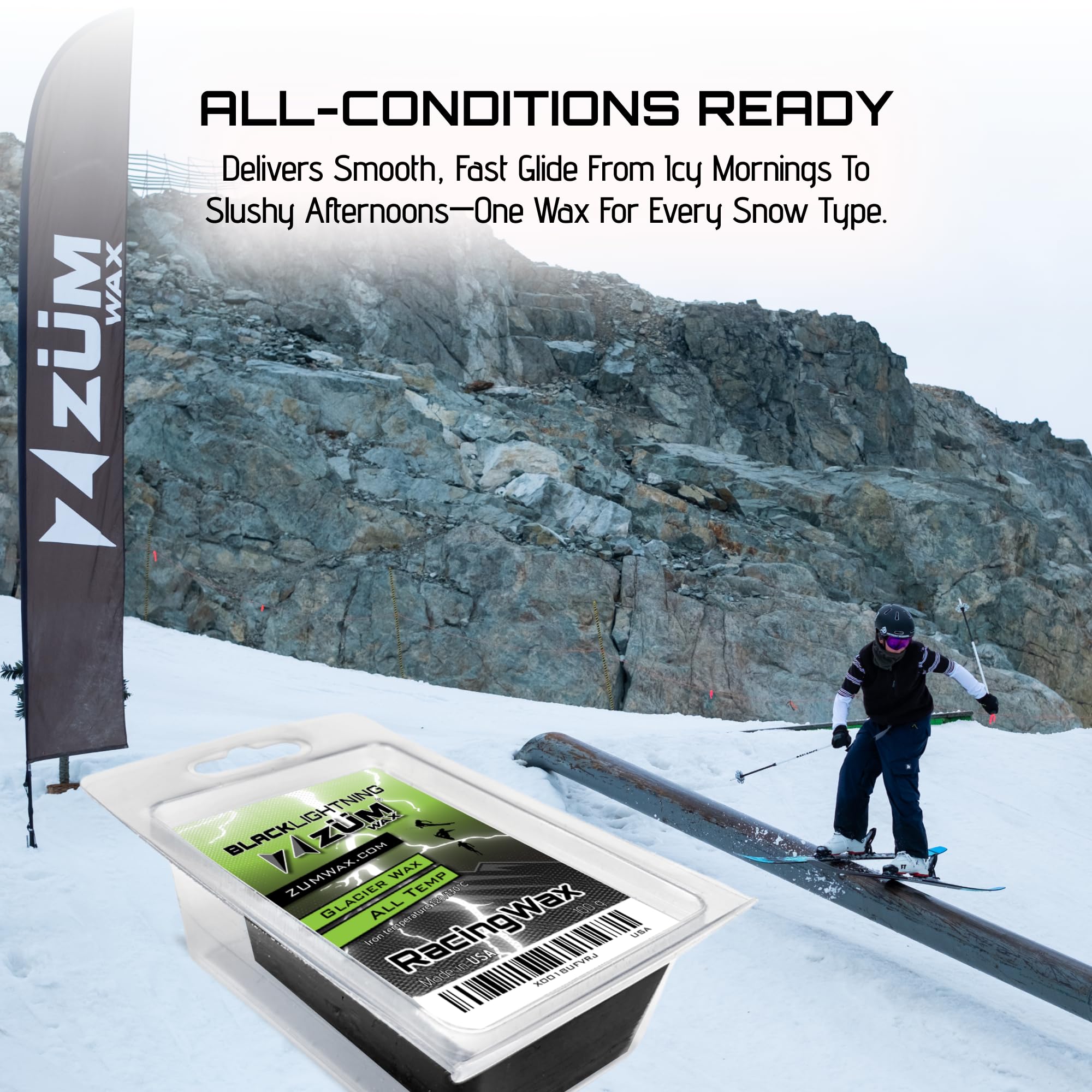 Zumwax Ski/snowboard Racing grafite Wax – Universal – 100 gram – INCREDIBLY Fast in all temperatures. Perfetto per sporco e abrasiva Snow.