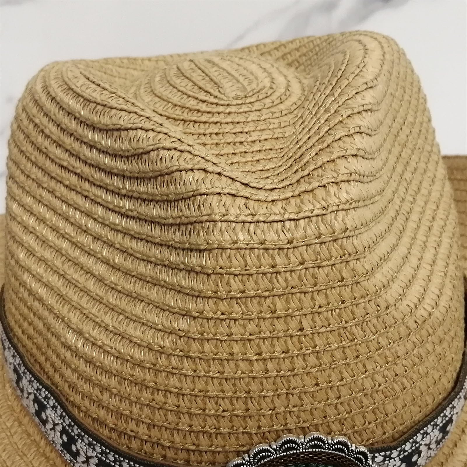 Lifup Women's Western Cowgirl Hat, Straw Cowboy Sun Hats, Shapeable Cowboy Hat with Decorative Bands Brown