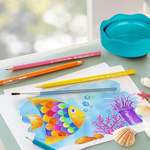 Miniatura 3 de Faber-Castell Clic & Go - Taza de agua de pintura portátil con soporte para cepillo, turquesa, limpiador de pinceles de pintura plegable, taza