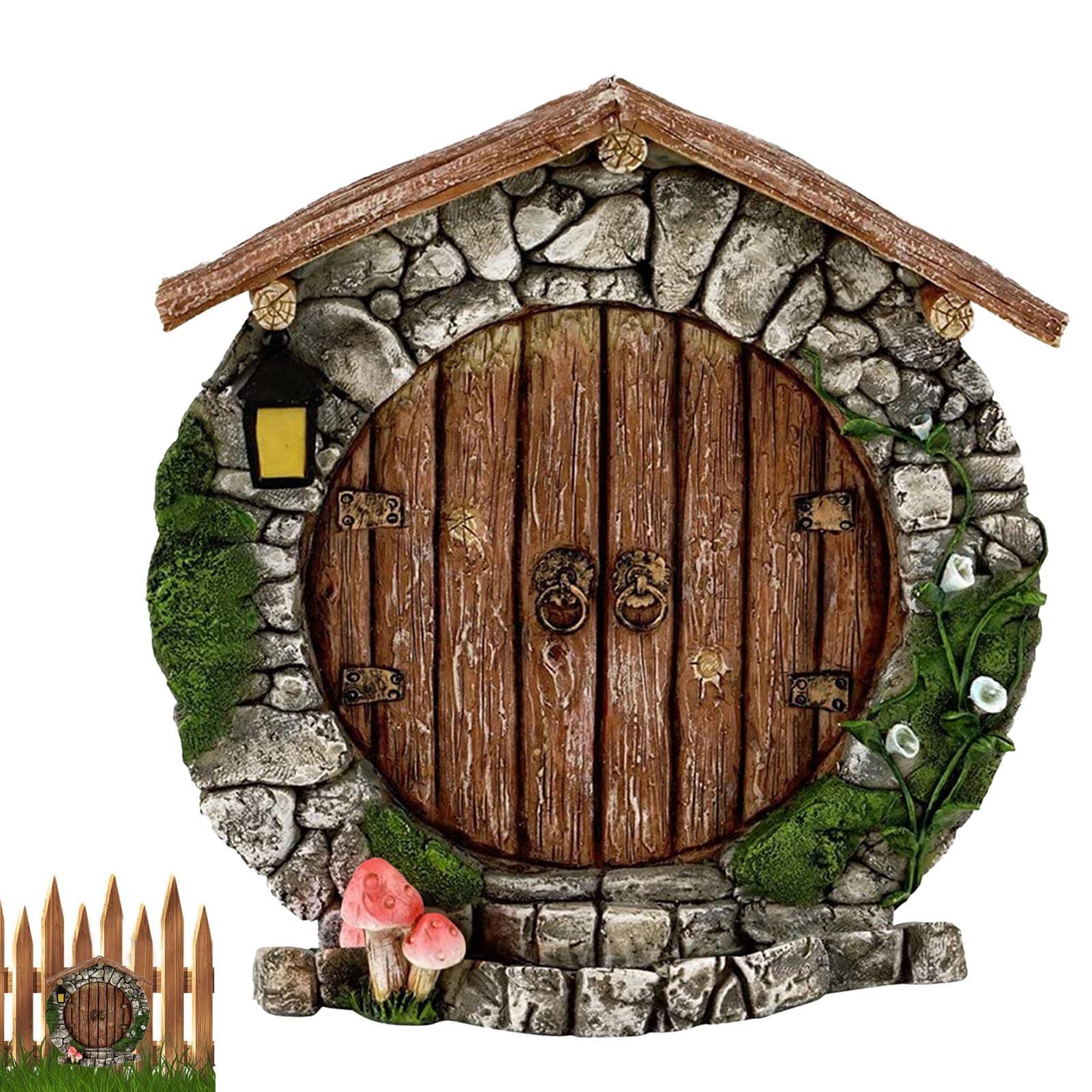 Bavokon Fairy Door for Wall - Cartoon Fairy Garden Outdoor Decor Door - Mysterious Fairy Garden Door Garden Sculpture Decoration, for Fairy Lovers and Kids
