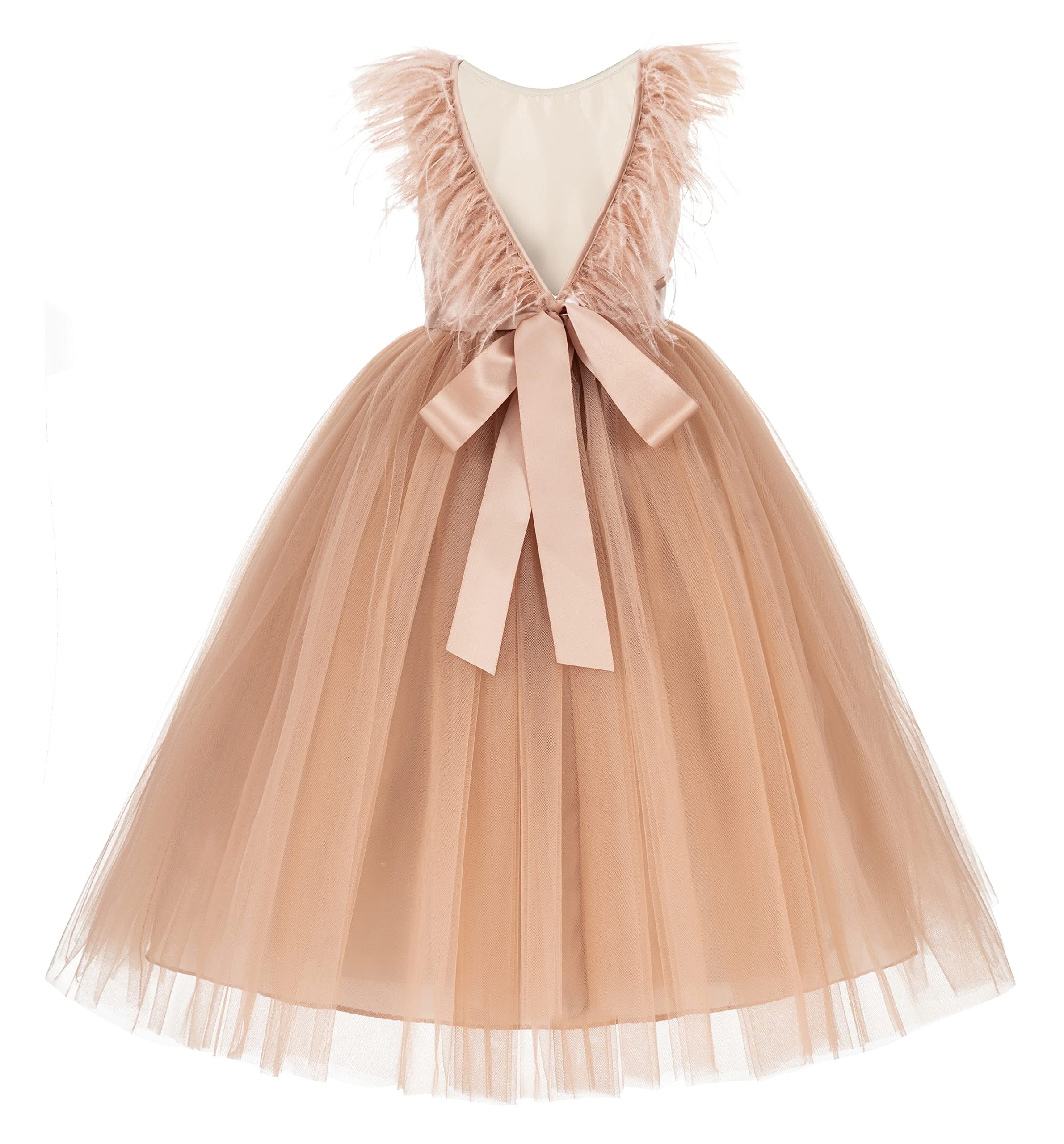 ekidsbridal Backless Ostrich Feather Baby Toddler Girl Formal Dresses Social Events OS3 12 Rose Gold