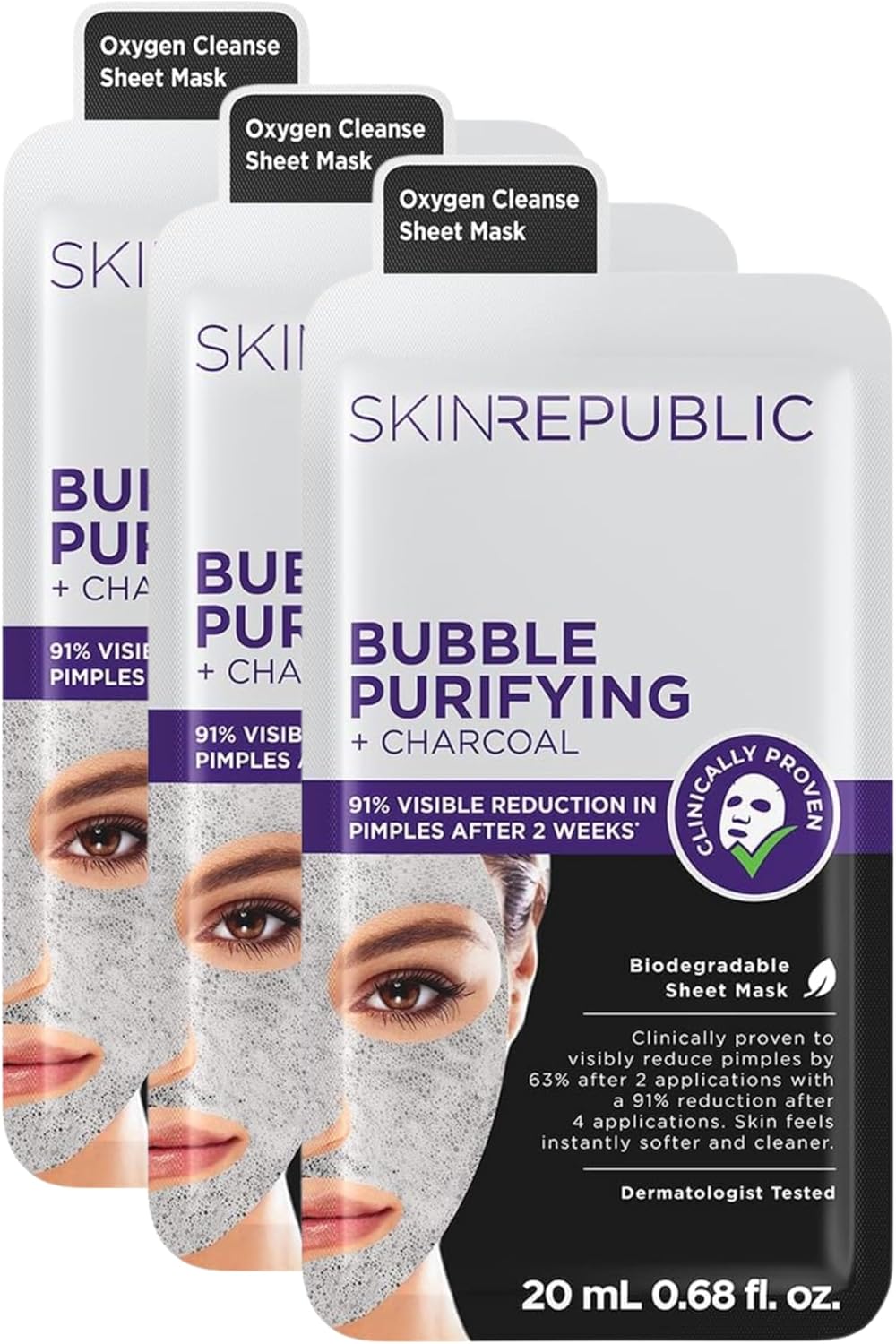 Skin Republic – Bubble Purifying Charcoal Face Mask Sheet 20ml Pack Of 3