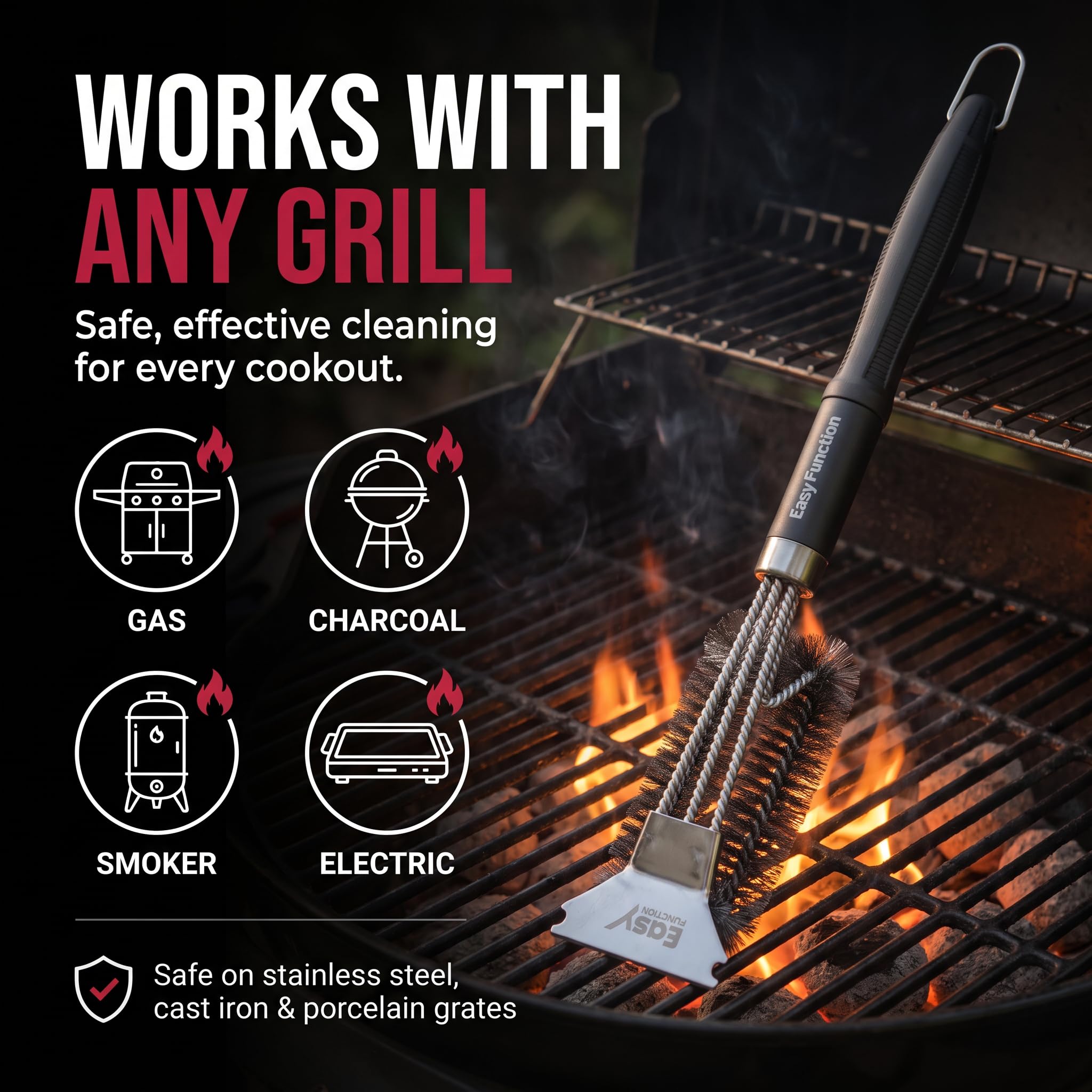 43 cm Cepillo y Rascador para Parrilla - Cepillo de Limpieza de Acero Inoxidable para Parrillas de Gas, Carbón, Eléctricas y Rejillas de Parrilla, Accesorios para Parrillas Weber
