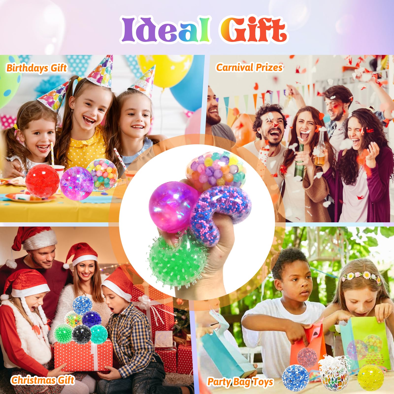 12 Pièces Balles Anti-Stress, Boules Sensorielles Boules Jouet Anti Stress Balle Sensorielle pour Enfants et Adultes se Détendre Soulager l'anxiété et Apaiser