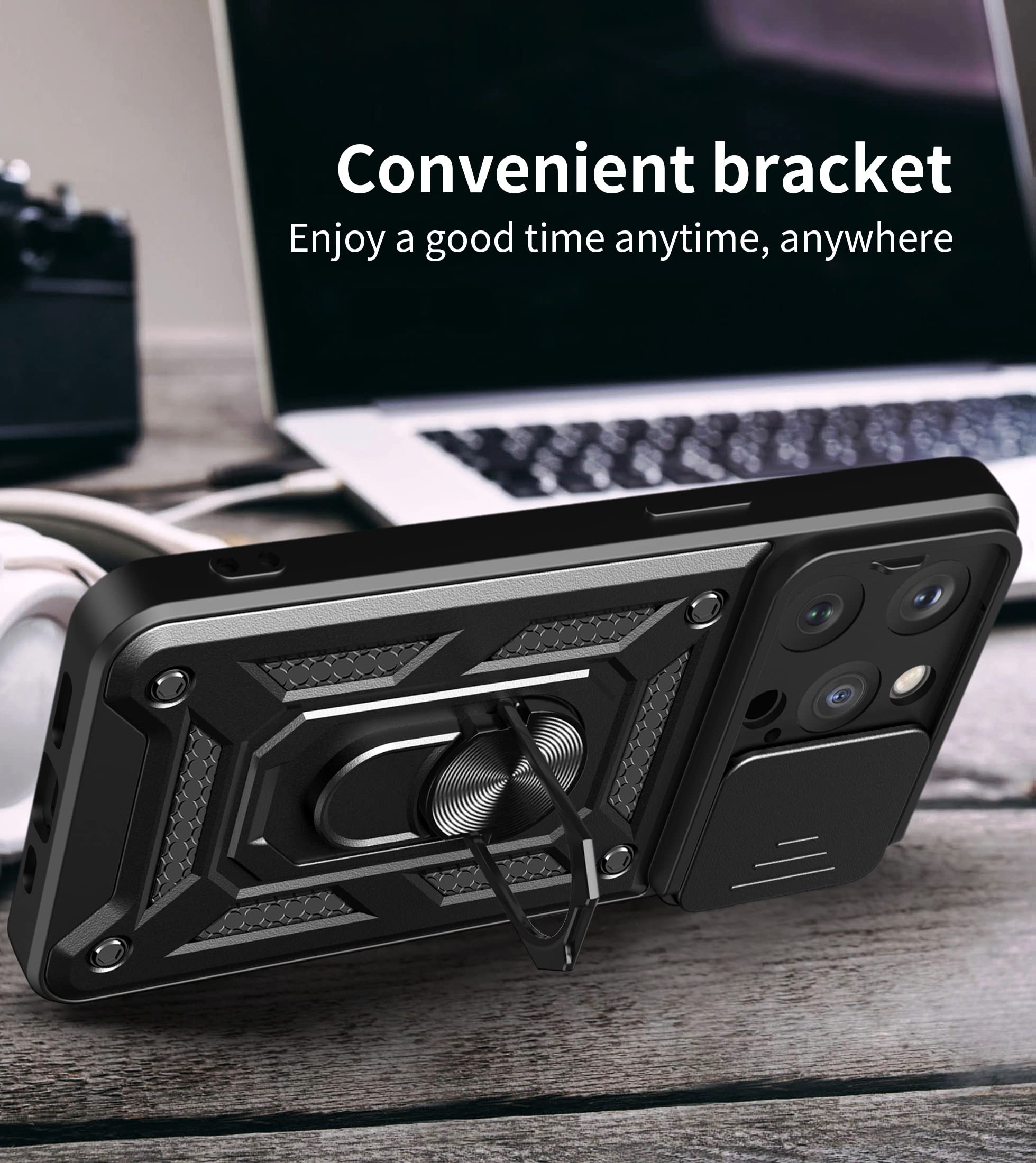 AENOCH Custodia Realme C11 (2021)/C21 Con Protezione Fotocamera Scorrevole E Anello Supporto Magnetico – Nero