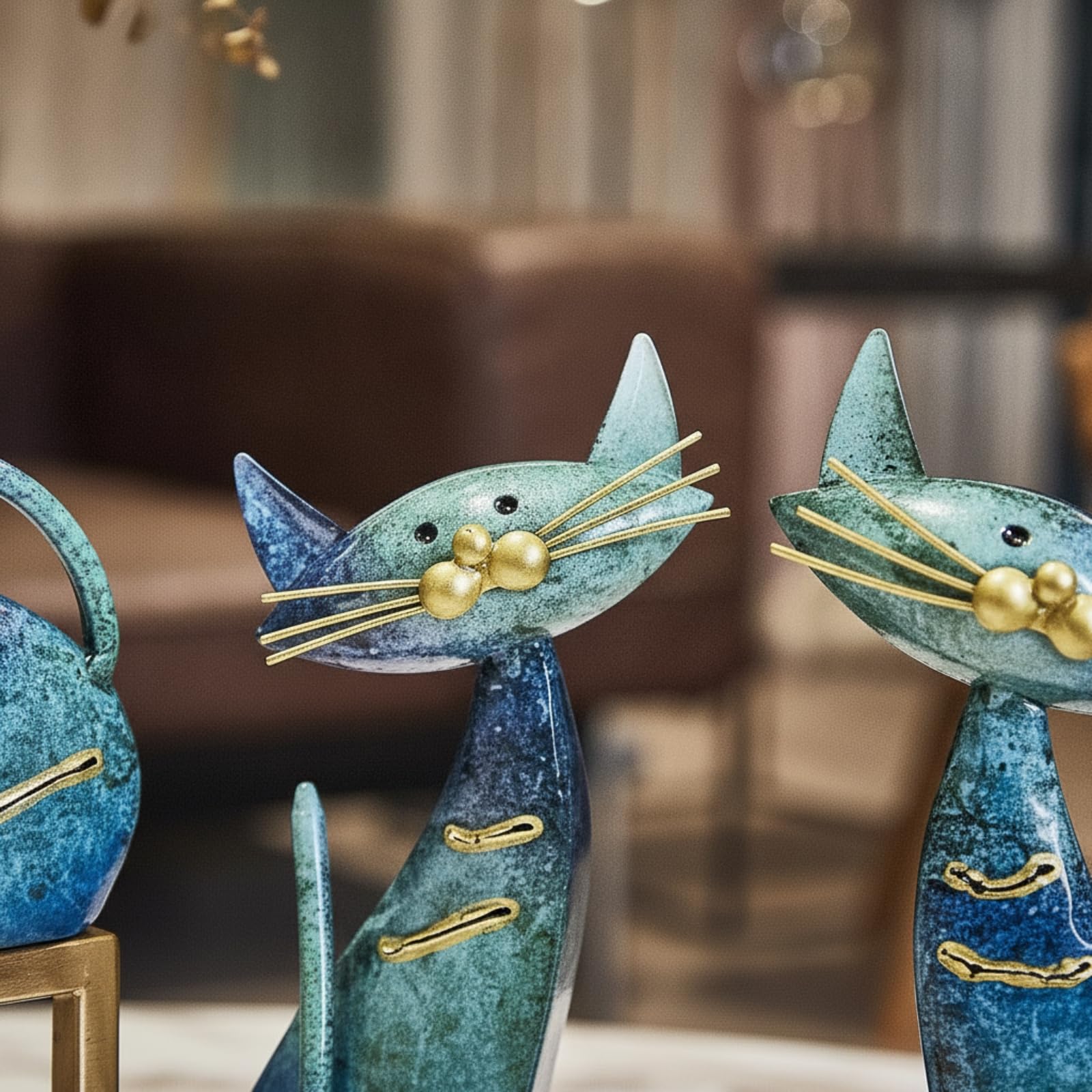 3 Piezas Metálicas Esculturas s Estilizadas Mini Estatua para Estanterías, Oficina, Recibidor