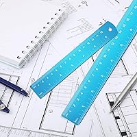 Vista 5 de Regla de acero inoxidable y kit de reglas de metal con tabla de conversión (azul, 12 pulgadas, 6 pulgadas)