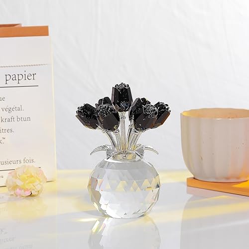 Miniatura 5 de Movdyka Figura de cristal de rosa negra con jarrón, ramo de flores, regalos para esposa, novia, mujer, rosas negras falsas, decoración gótica de