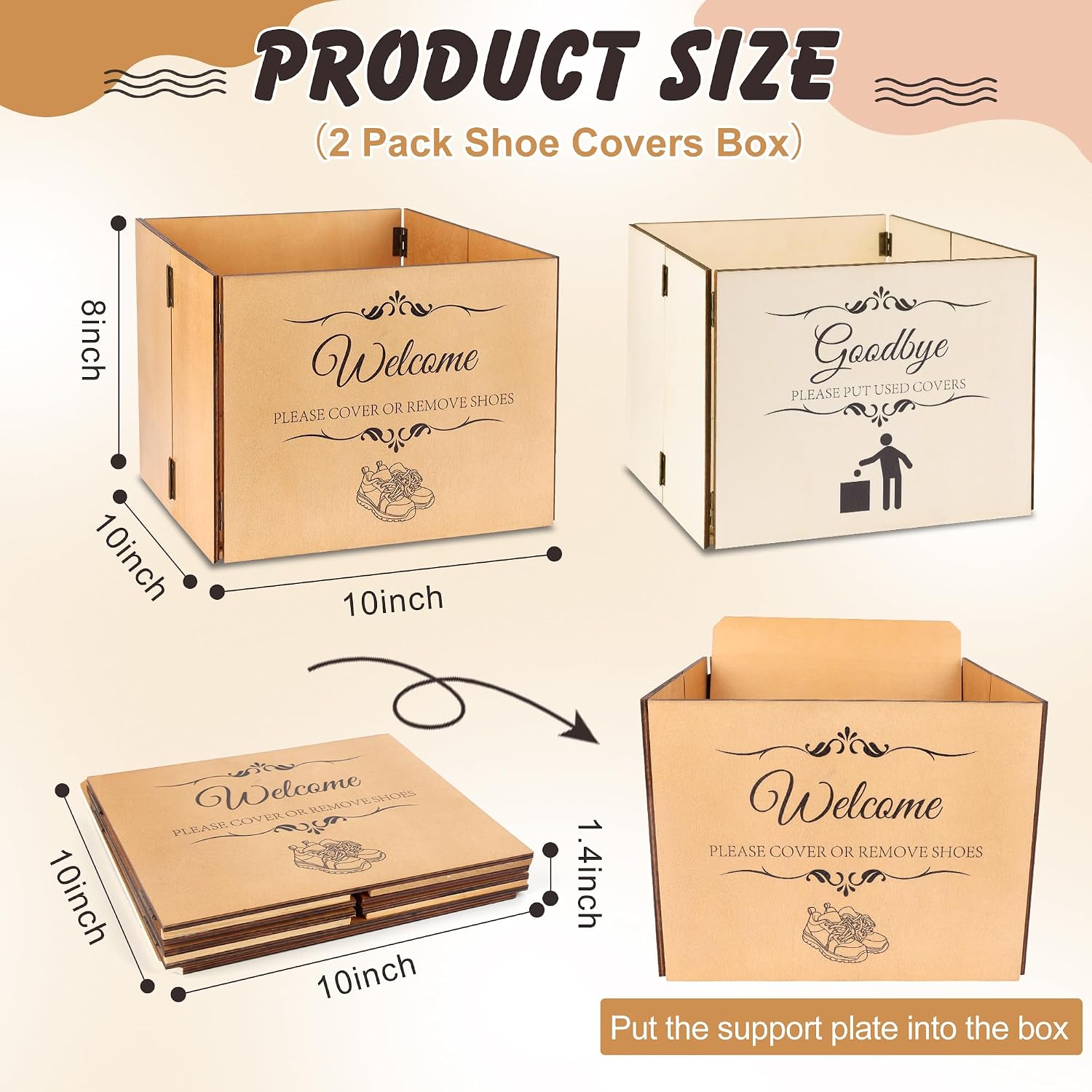 Luxiv 2Pack Wood Disposable Shoe Cover Box, Foldable Shoe Cover Dispenser for Open House Supplies with Welcome and Goodbye Storage Bins Set