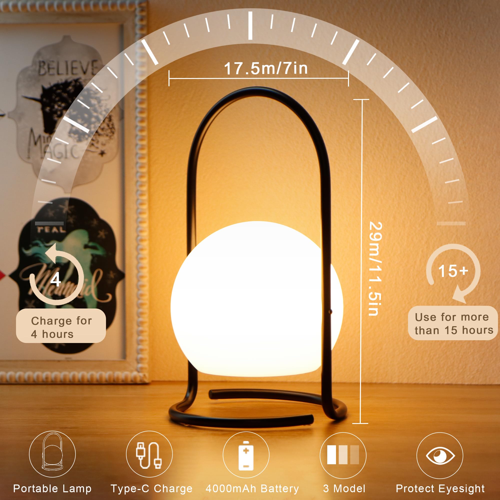 Draadloze Tafellamp Lantaarn - Oplaadbare Lamp - Dimbaar - Wit - 25cm - Tafellamp Oplaadbaar - USB - Binnen en Buiten