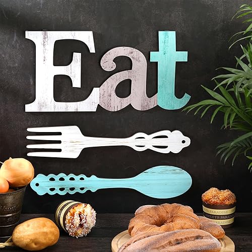 Miniatura 7 de Juego de letreros EAT tenedor y cuchara decoración de pared de madera rústica bonitas letras para comer para cocina y hogar letras decorativas de