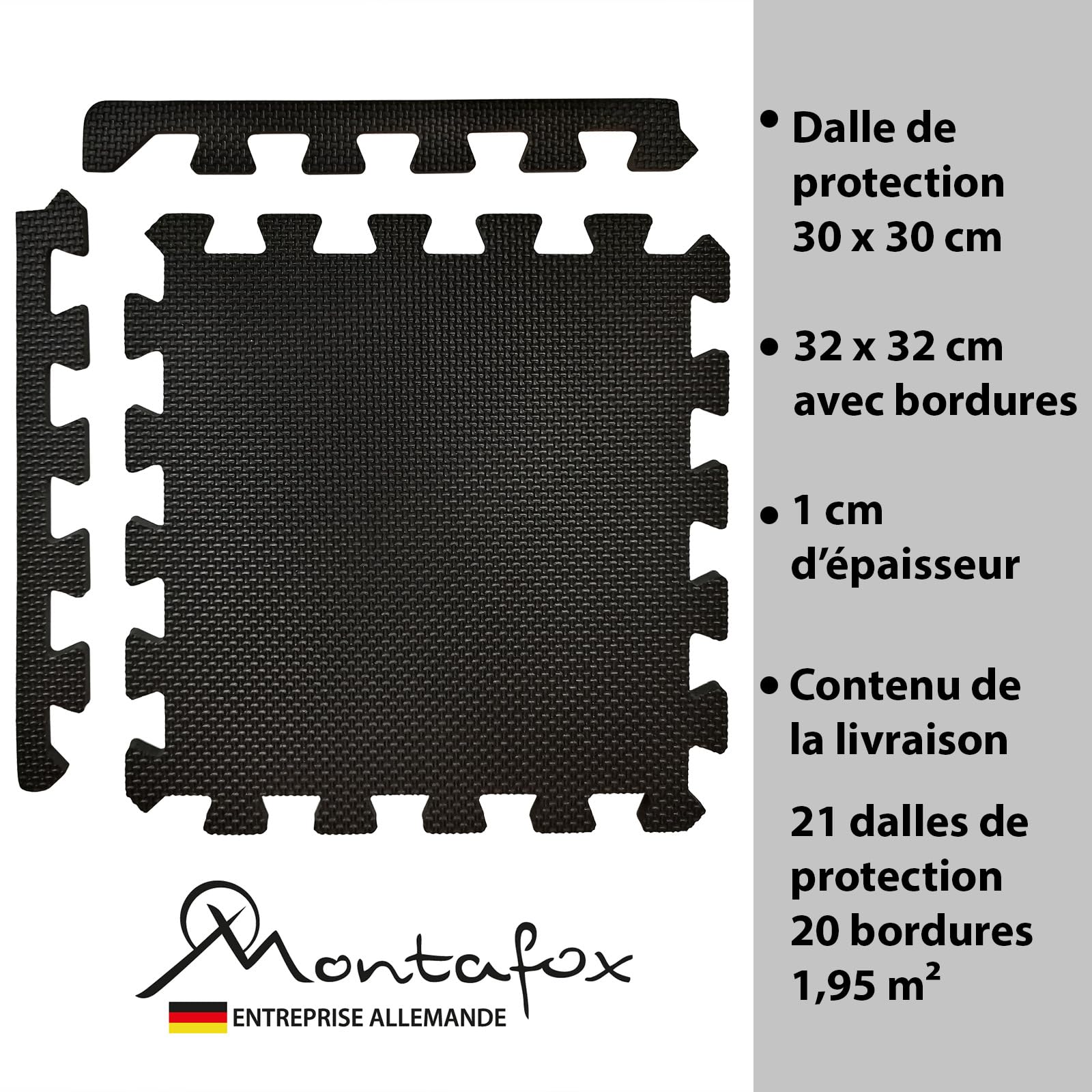 Montafox Tapis Piscine 30 x 30 x 1 cm Tapis Noir Base Set 21 Éléments Sol Dalle Modulable Mouse Protection Piscine Spa Exterieur