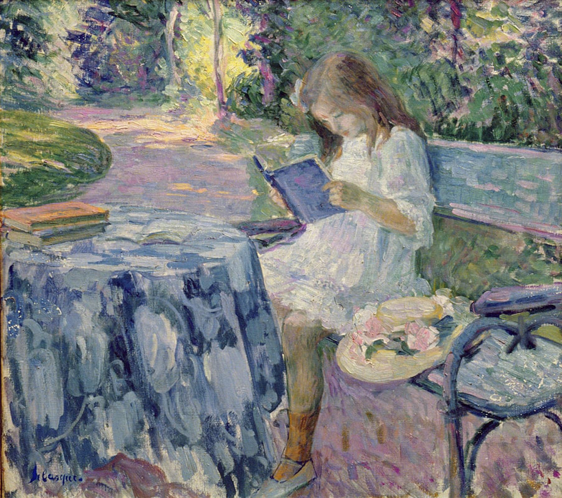 ARTXLXXBN Famous Print Painting Colorful Art Print Reading by Henri Lebasque Canvas Art Decorations for Home Decor 60x90cm