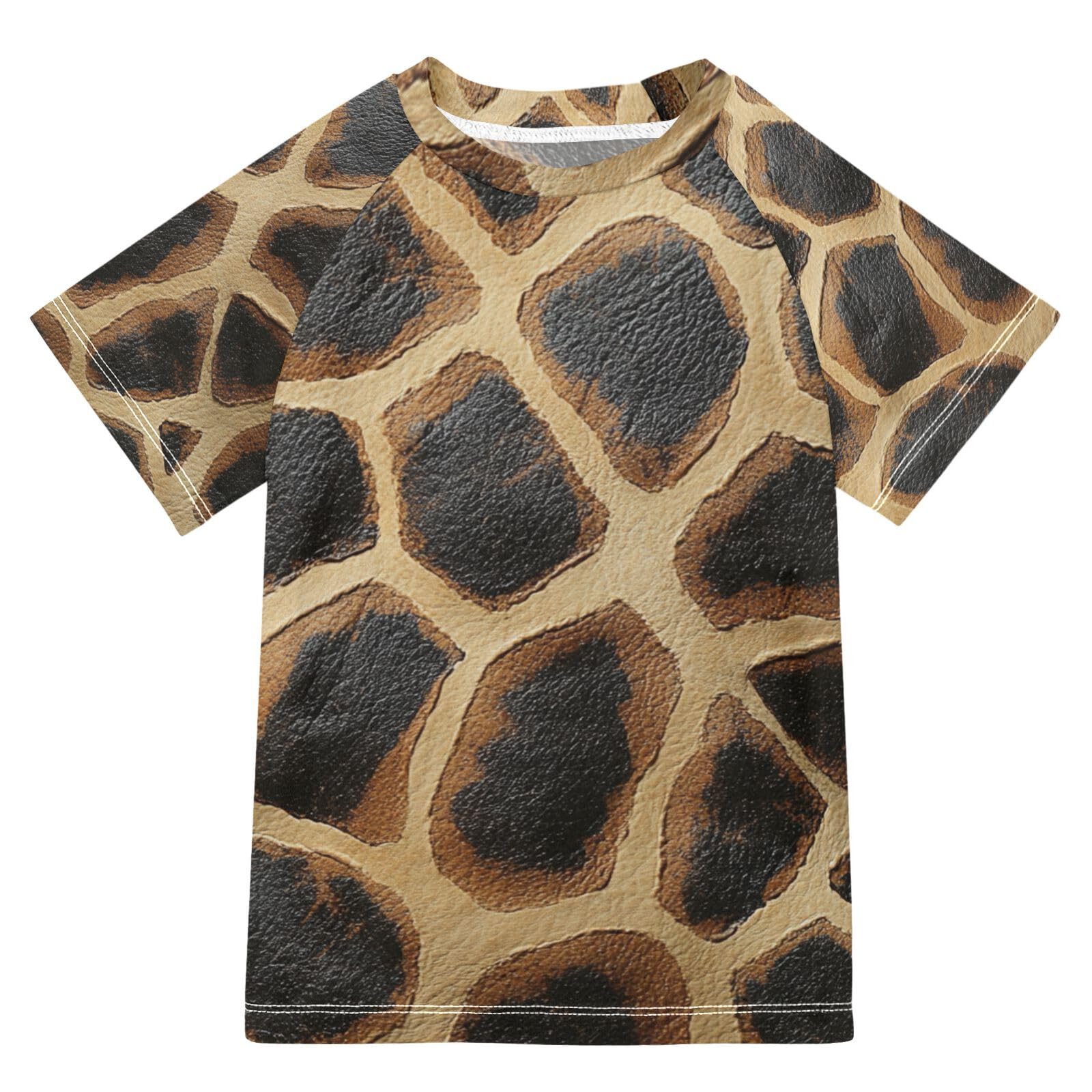Girls Bathing Suit Short Sleeve Childrens Bathing Suits 7T Giraffe Skin Texture