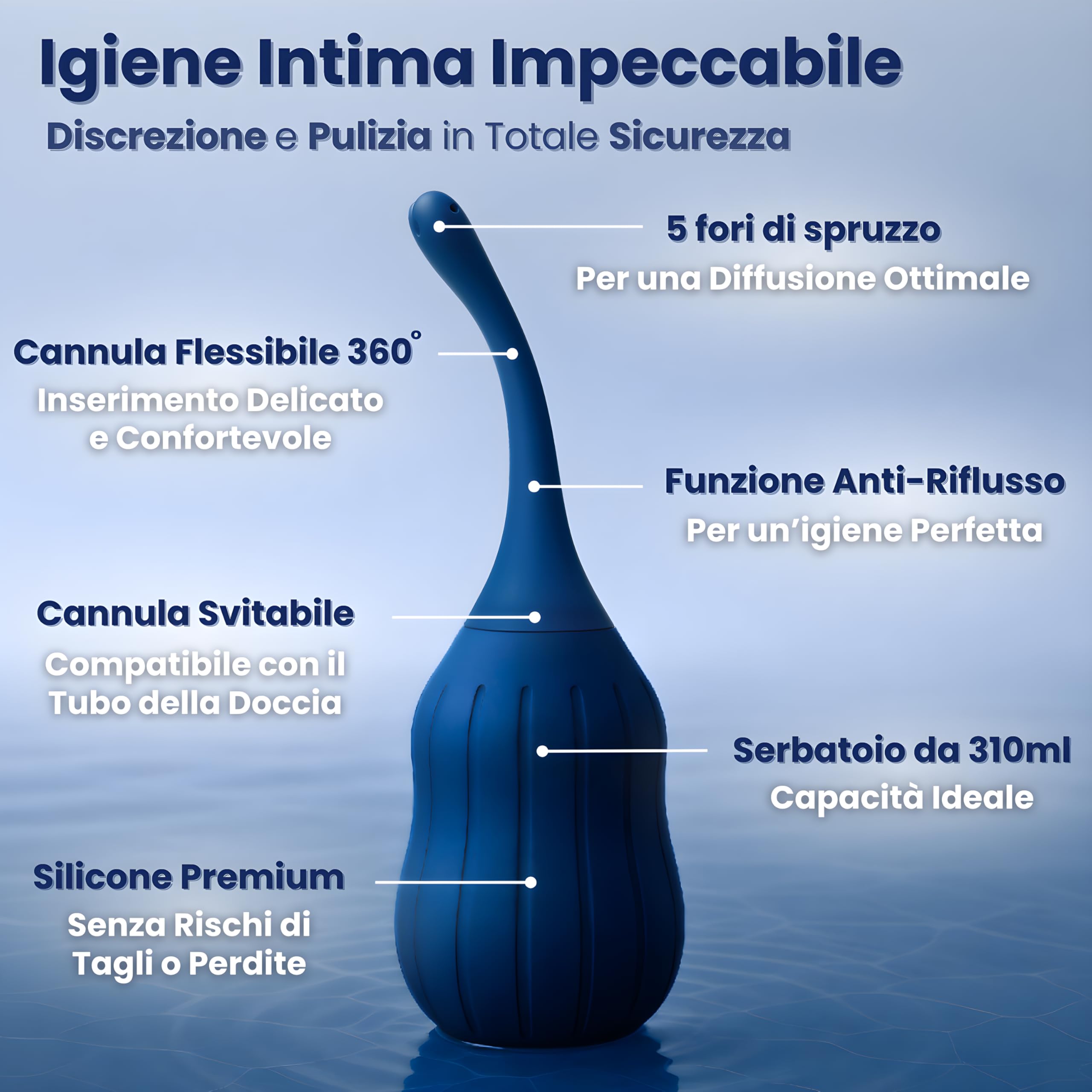 Doccia Intima 310ml - Clistere Per Pulizia Intestino - Peretta Per Lavaggio Anti-Riflusso - Enema Kit Per La Pulizia del Colon, Douche
