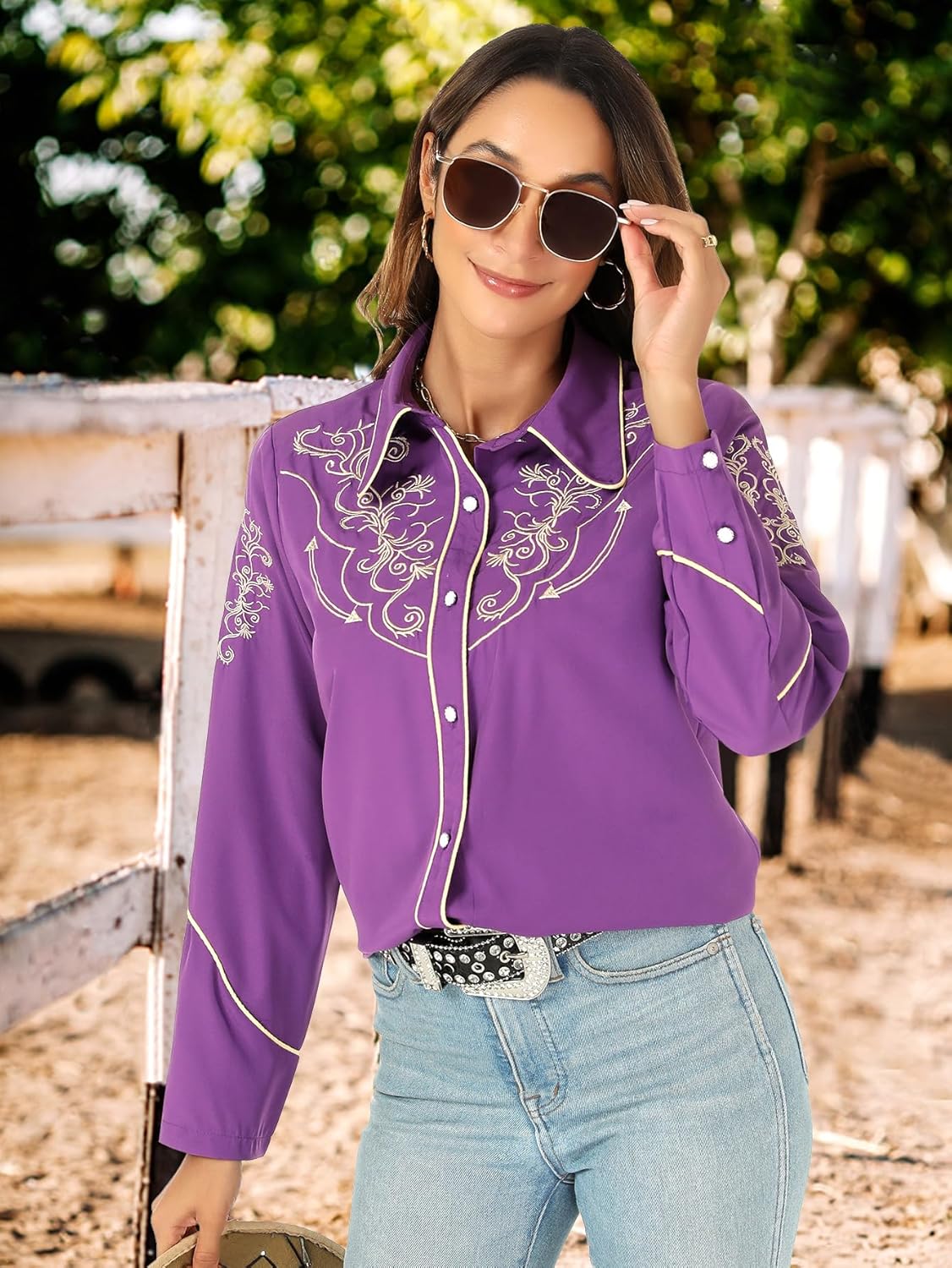 Western Shirts for Women Cowgirl Sexy Dressy Long Sleeve Black Embroidered Button Up Ladies Blusas Vaqueras para Mujer - Image 3